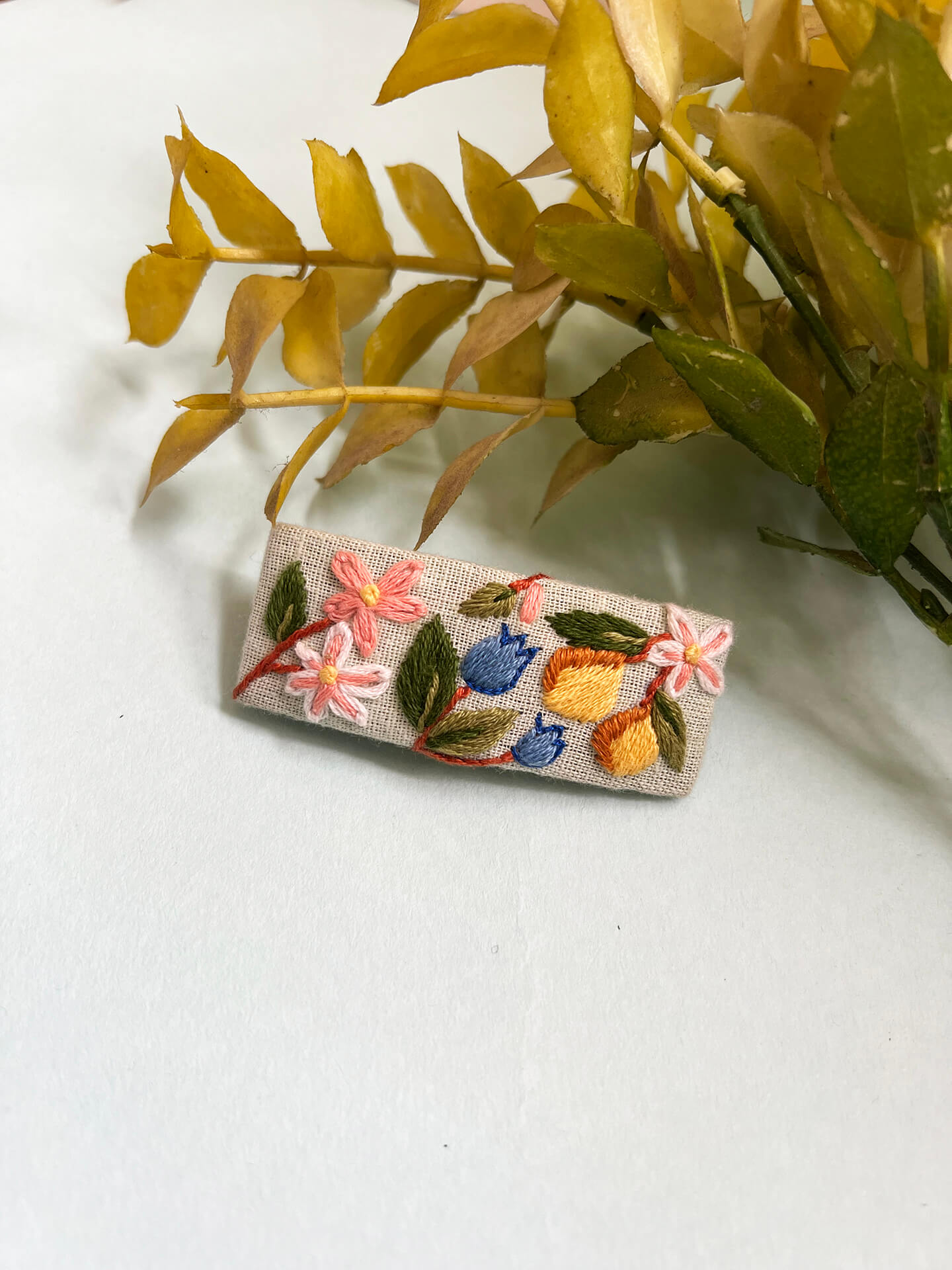 Pear pastel hand embroidered hair barettes | Pastel green