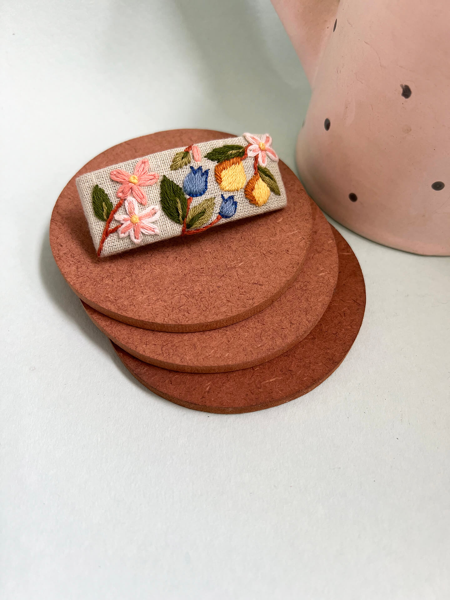 Pear pastel hand embroidered hair barettes | Pastel green