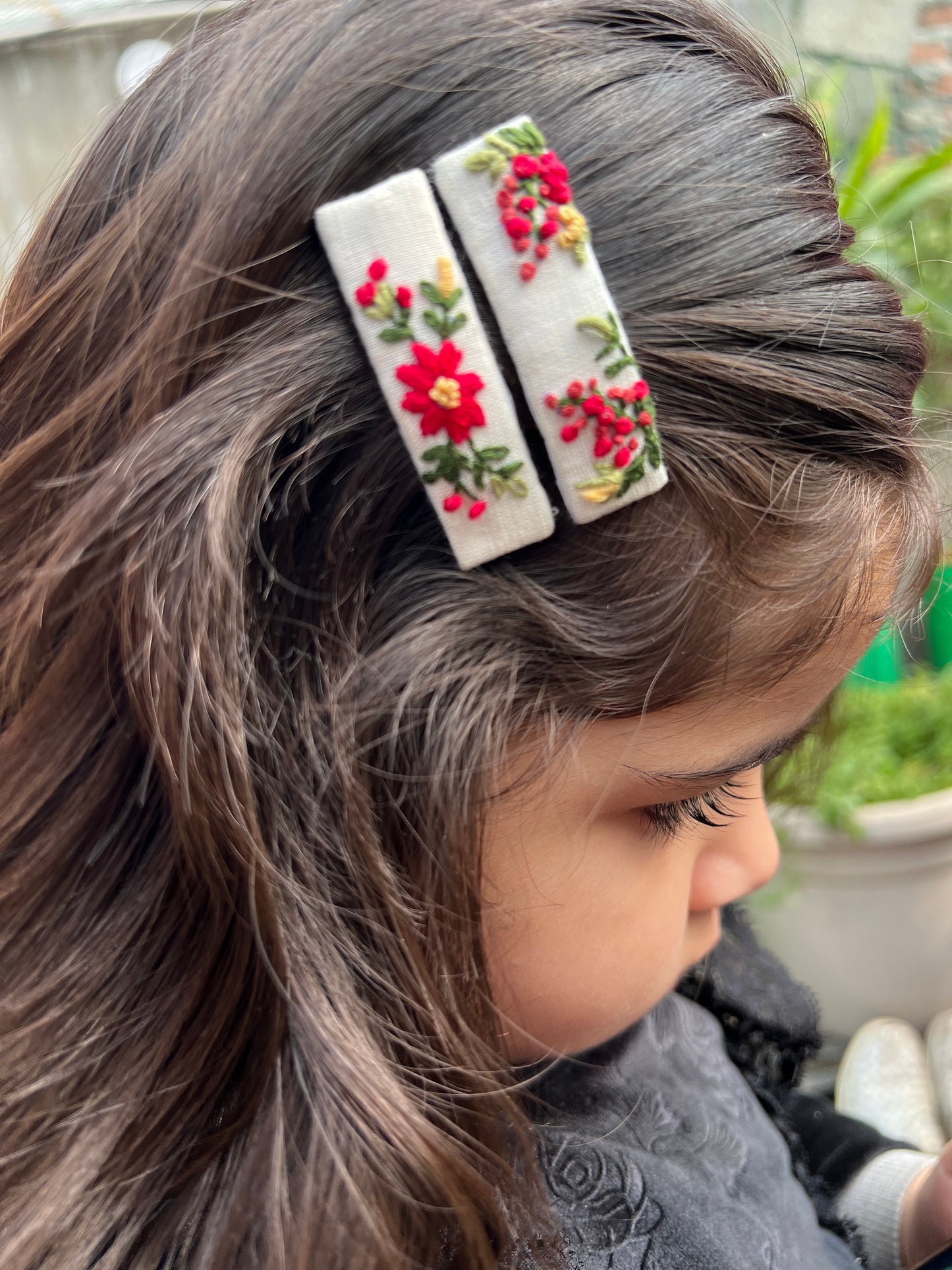 Scarlett Bud Hand embroidered hair pin for babies & kids | Set of 2