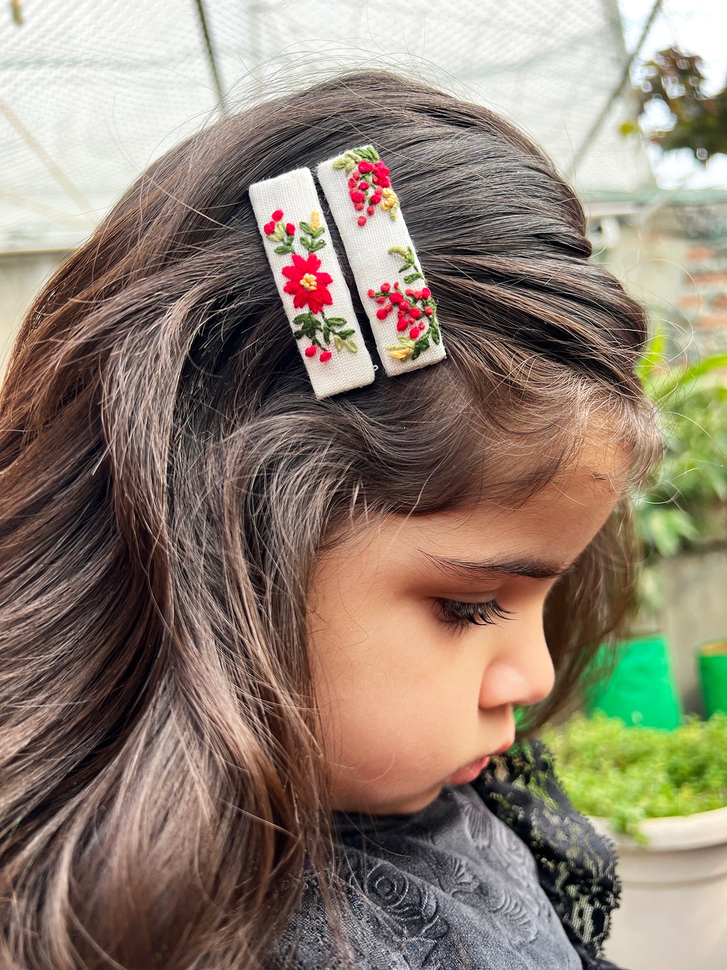 Scarlett Bud Hand embroidered hair pin for babies & kids | Set of 2