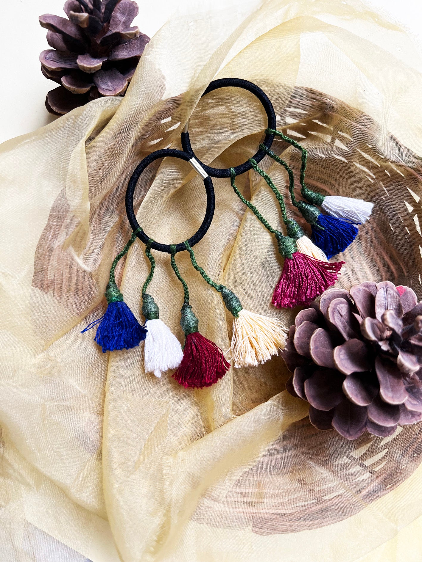 Colorful Handmade Tassel hair ties 5 | Set of 2