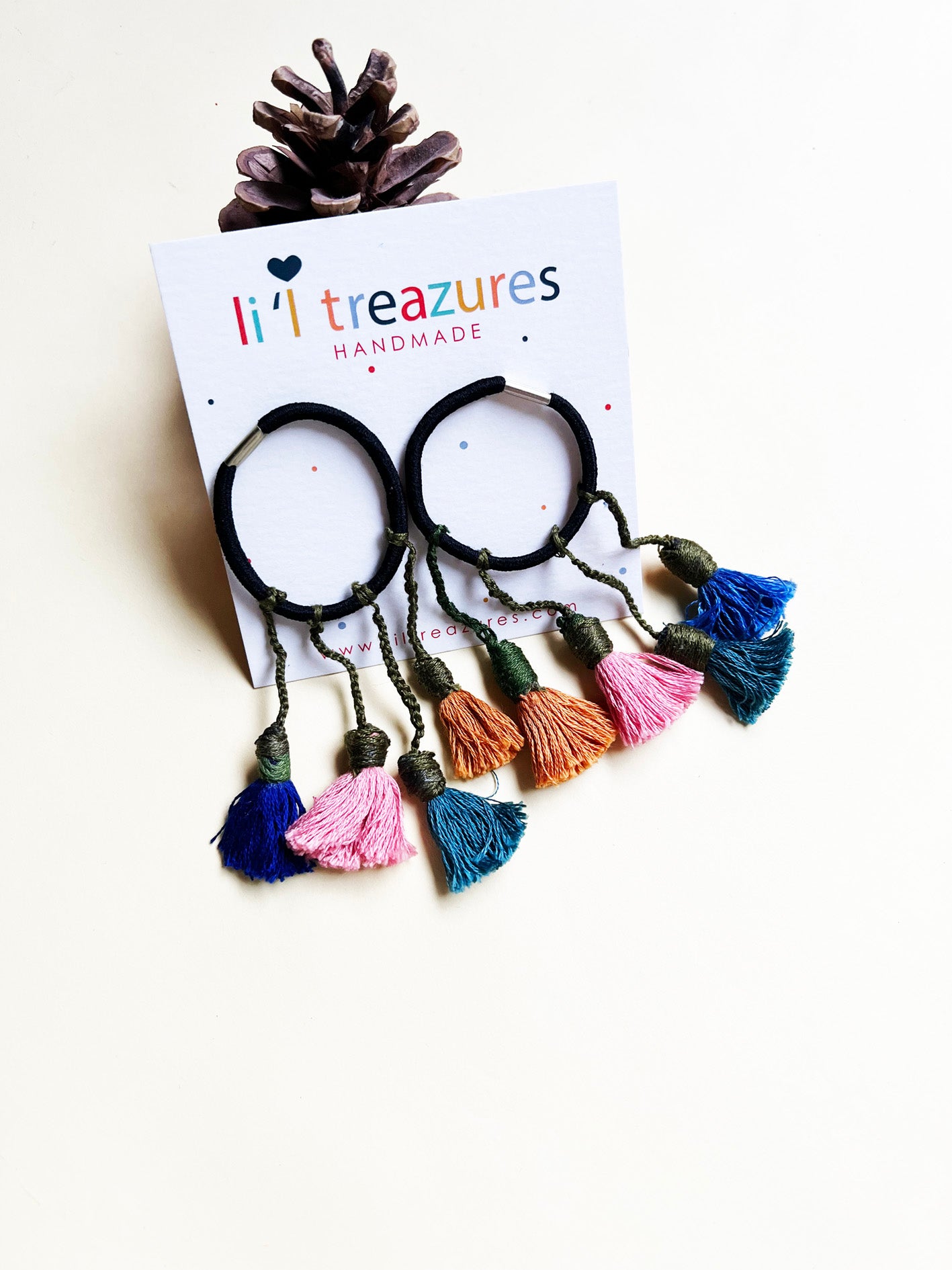 Colorful Handmade Tassel hair ties 4| Set of 2