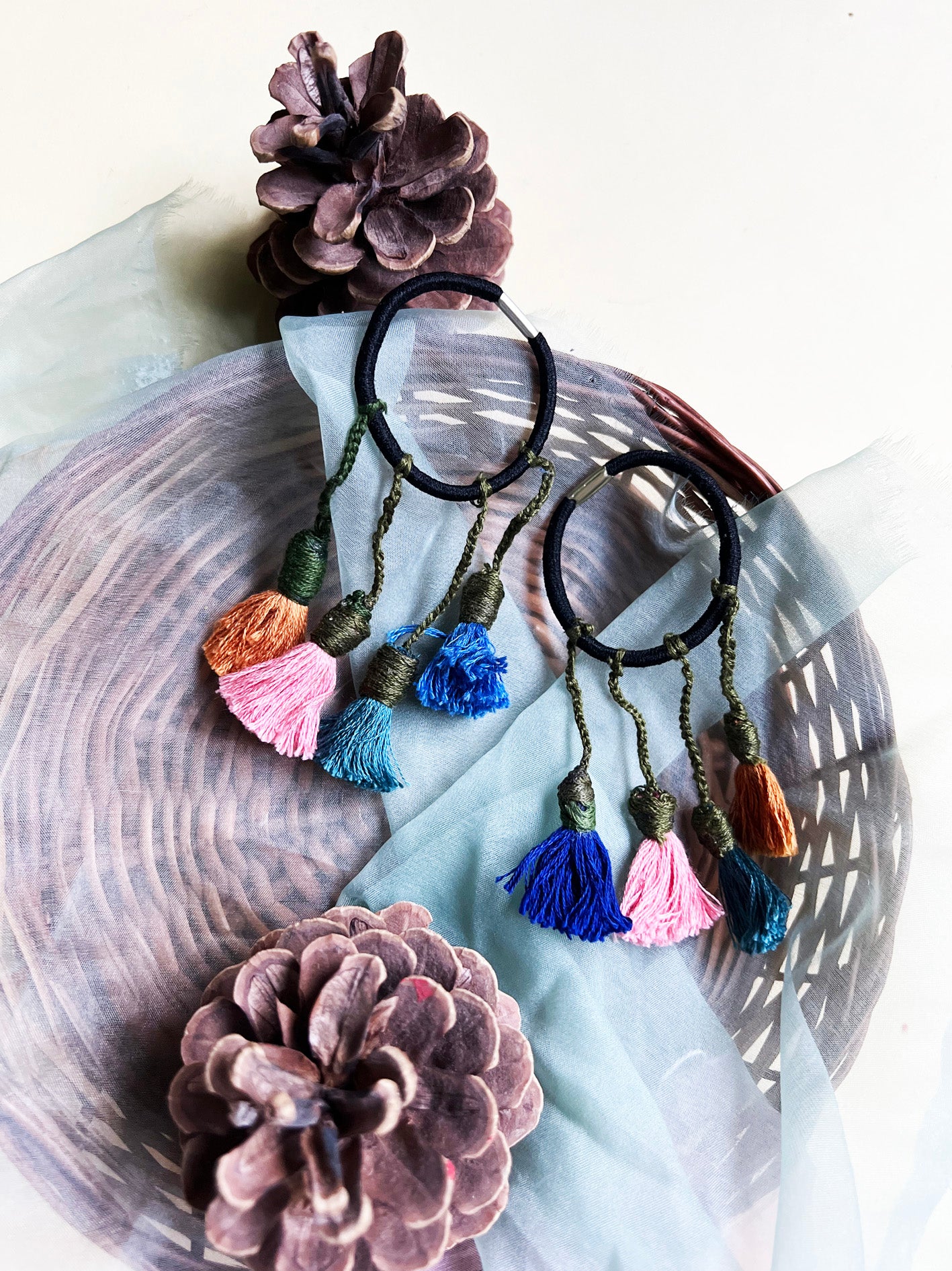Colorful Handmade Tassel hair ties 4| Set of 2