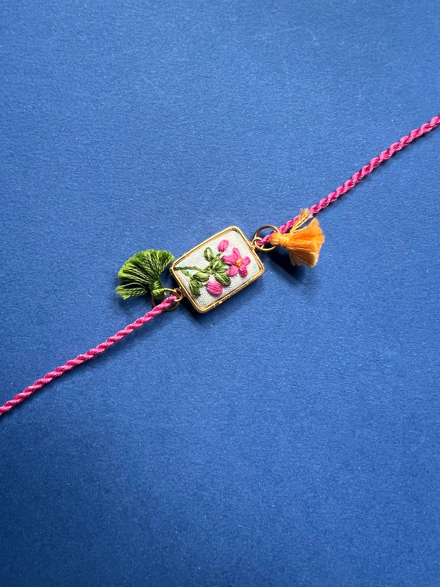 Pink Green Floral Rect Rakhi