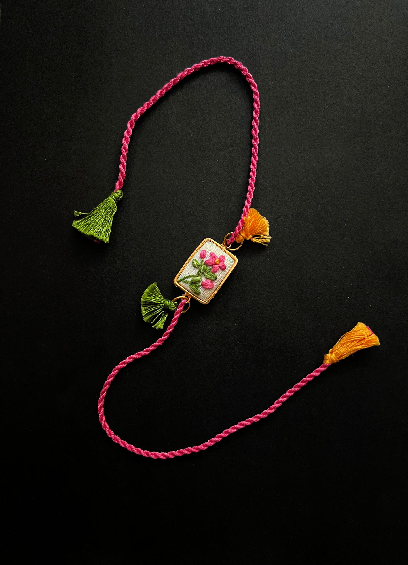 Pink Green Floral Rect Rakhi