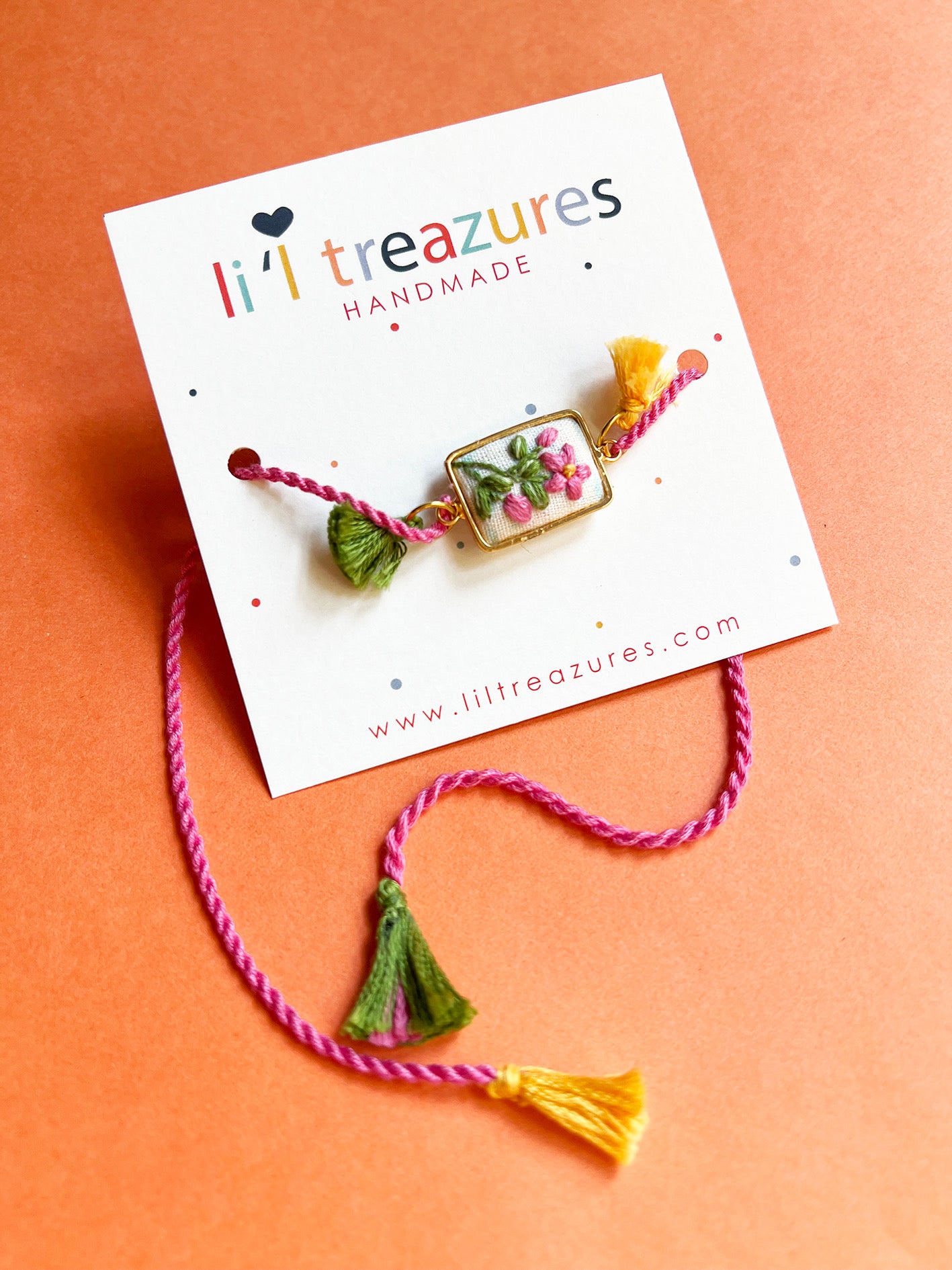Pink Green Floral Rect Rakhi