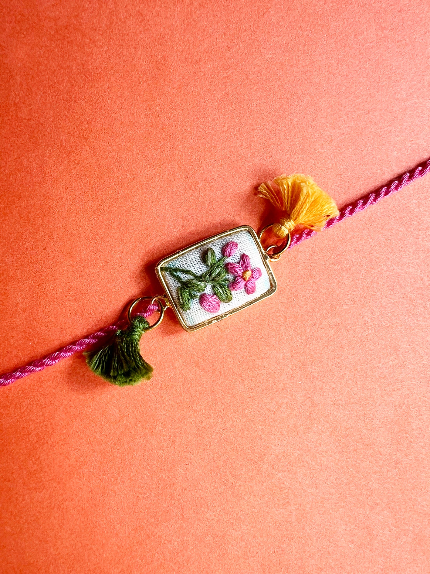 Pink Green Floral Rect Rakhi