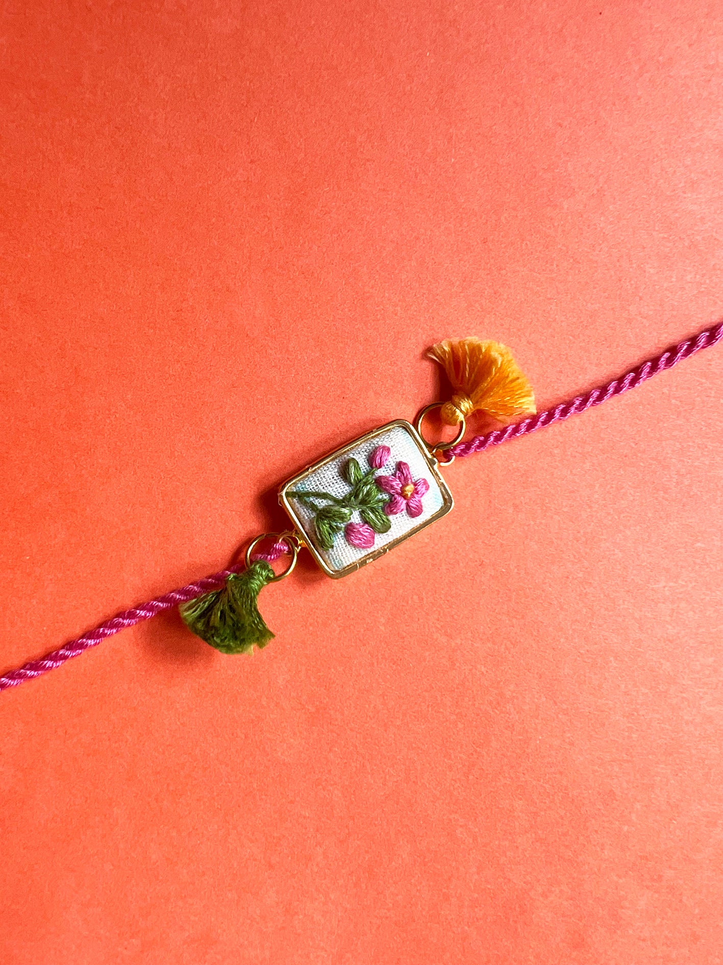 Pink Green Floral Rect Rakhi