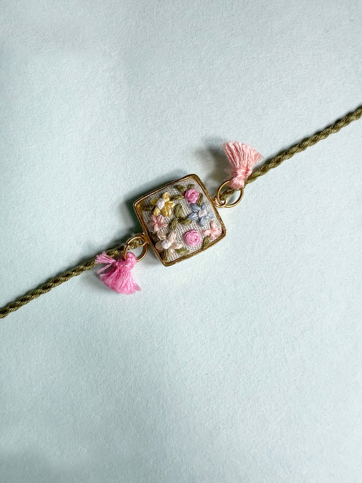 Light Green Floral Square Rakhi