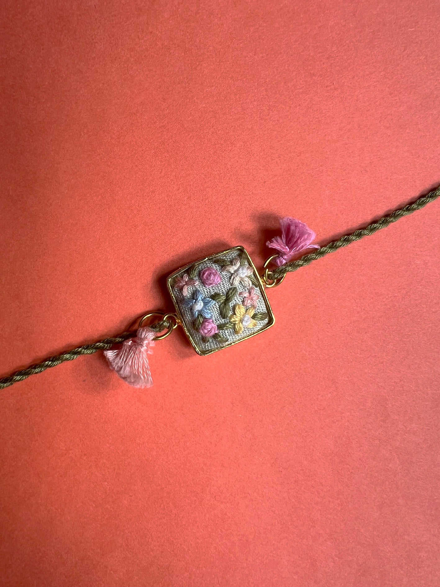 Light Green Floral Square Rakhi