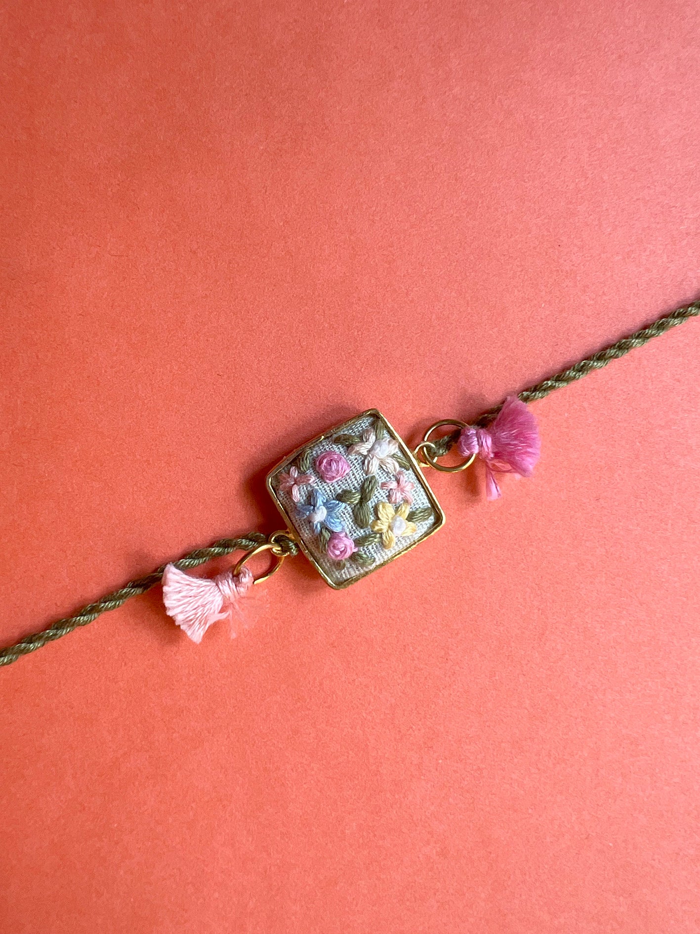 Light Green Floral Square Rakhi