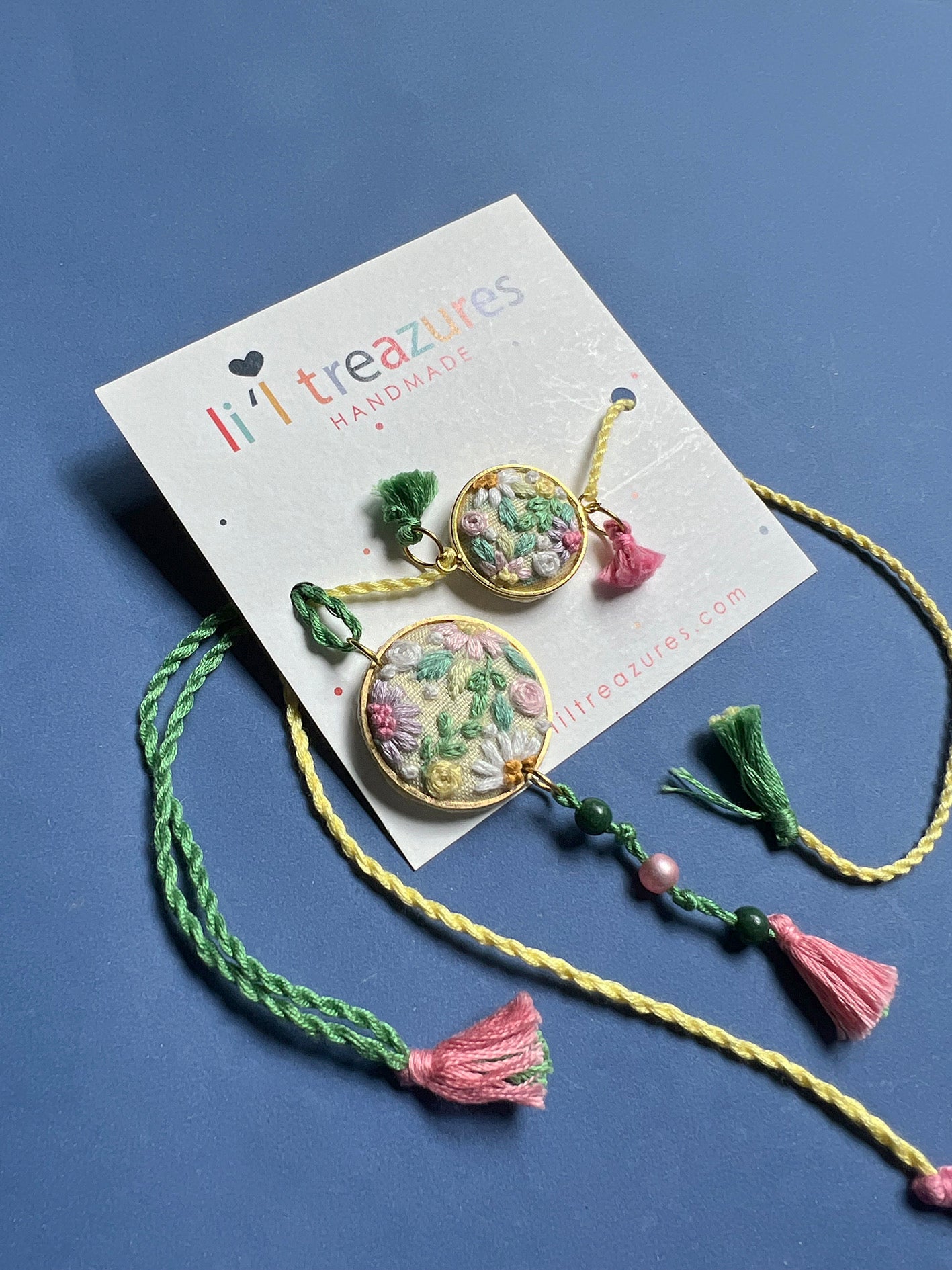 Pastel Pink Floral Rakhi & Lumba set