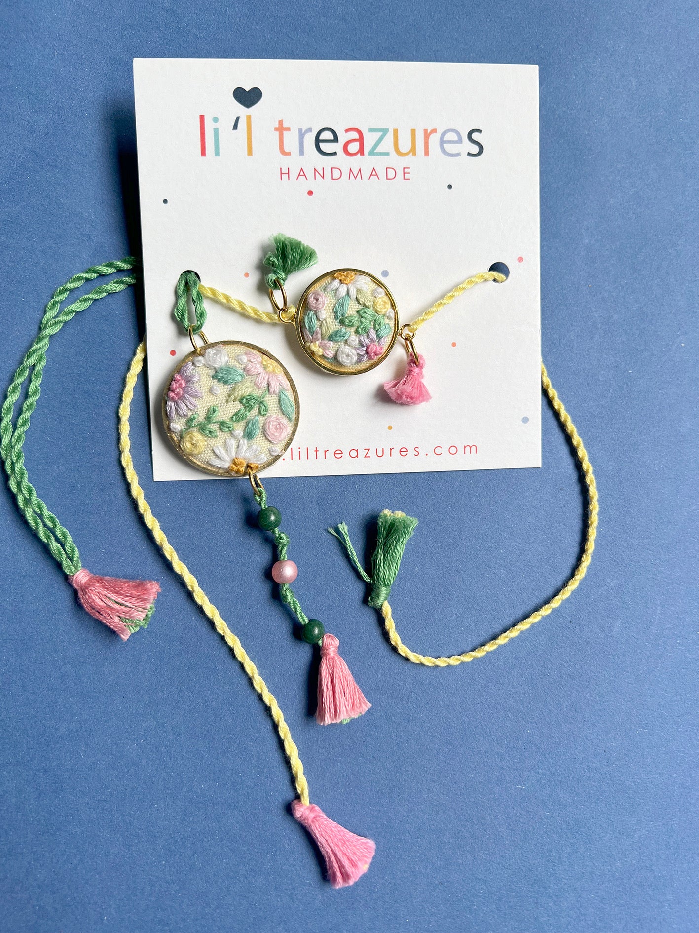Pastel Pink Floral Rakhi & Lumba set