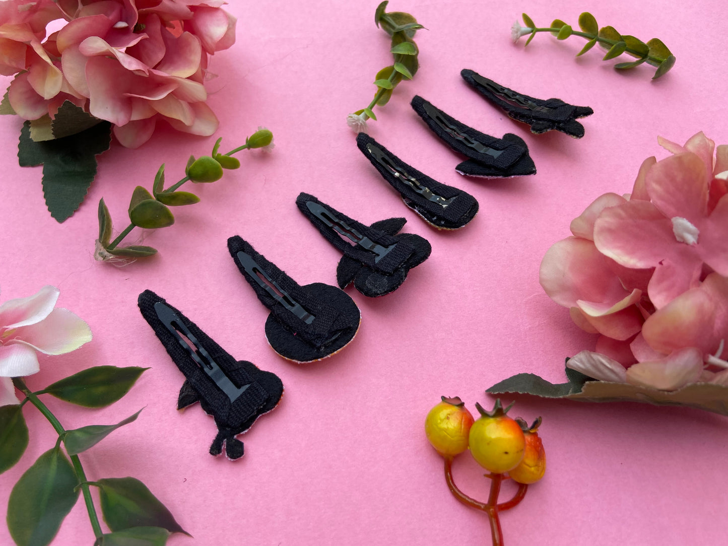 Organic cotton linen hand embroidered fruits animals flower Baby / kids hairpins | Multicoloured | set of 6
