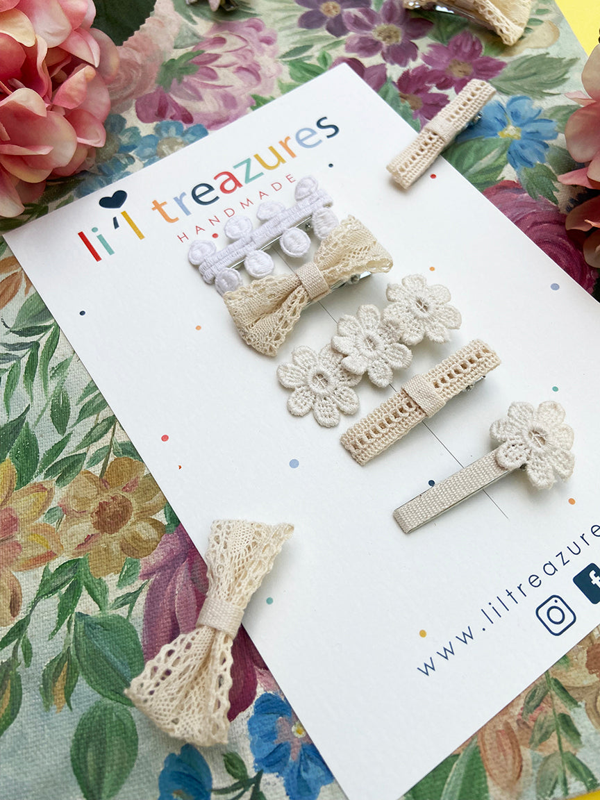 Organic Vintage cotton clips for Baby / kids | Offwhite | set of 5