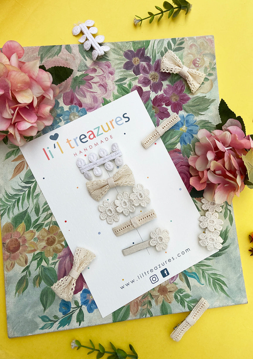Organic Vintage cotton clips for Baby / kids | Offwhite | set of 5