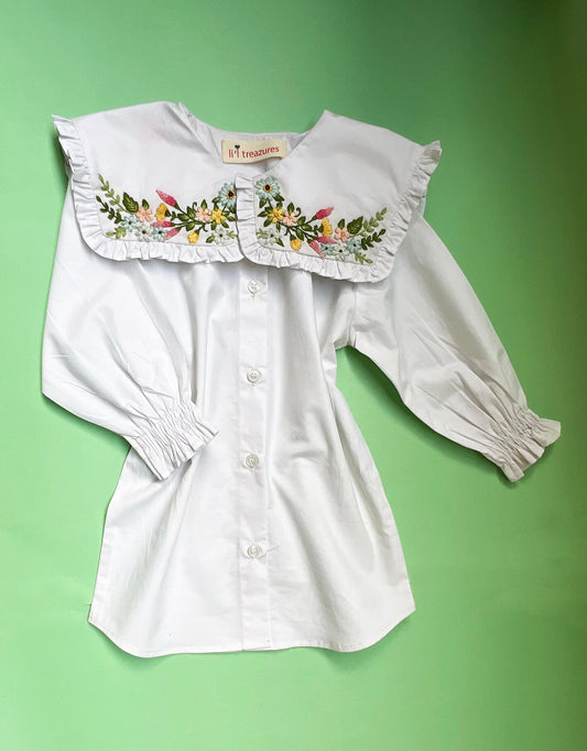 Marbella Handcrafted Collar shirt for girls | Organic cotton poplin