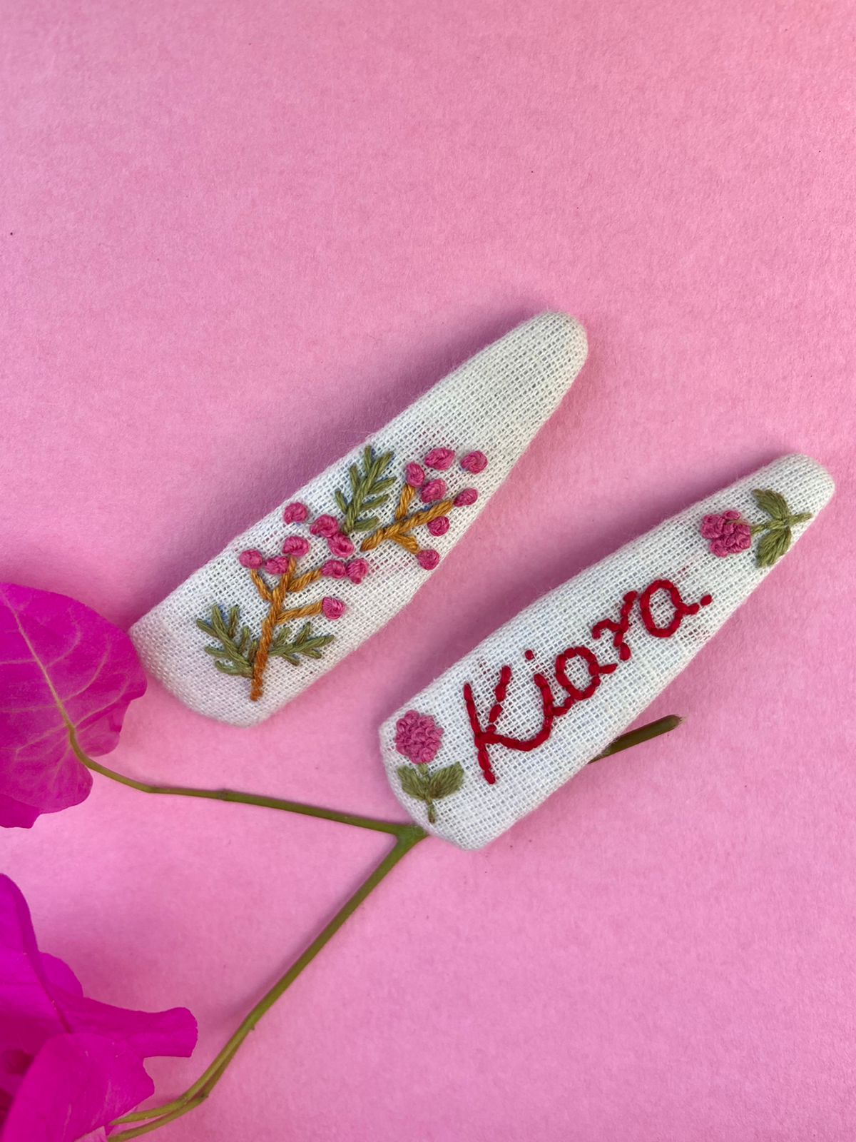 Lil Treazures Personalised Hand embroidered Name clip | set of 2