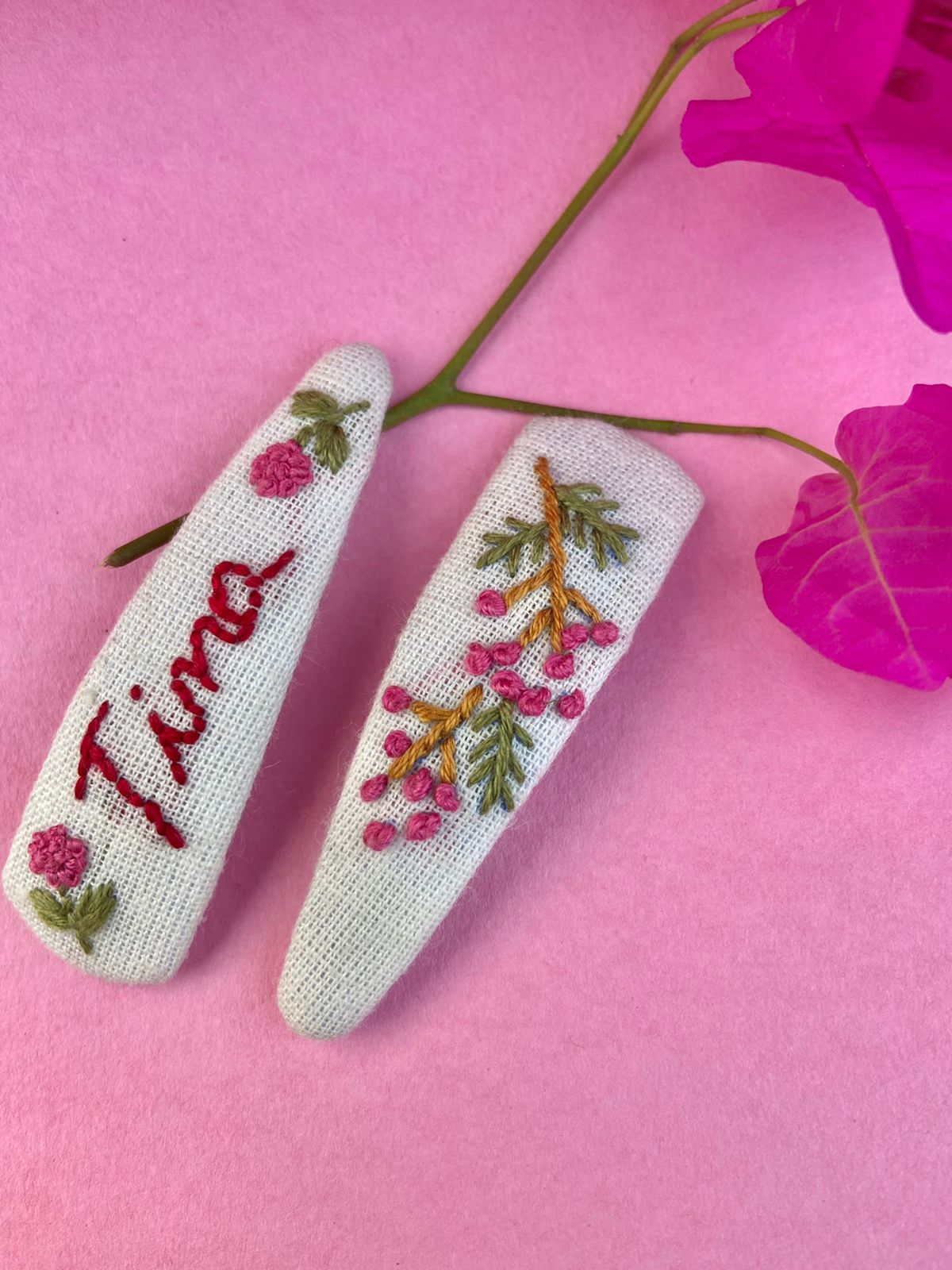 Lil Treazures Personalised Hand embroidered Name clip | set of 2