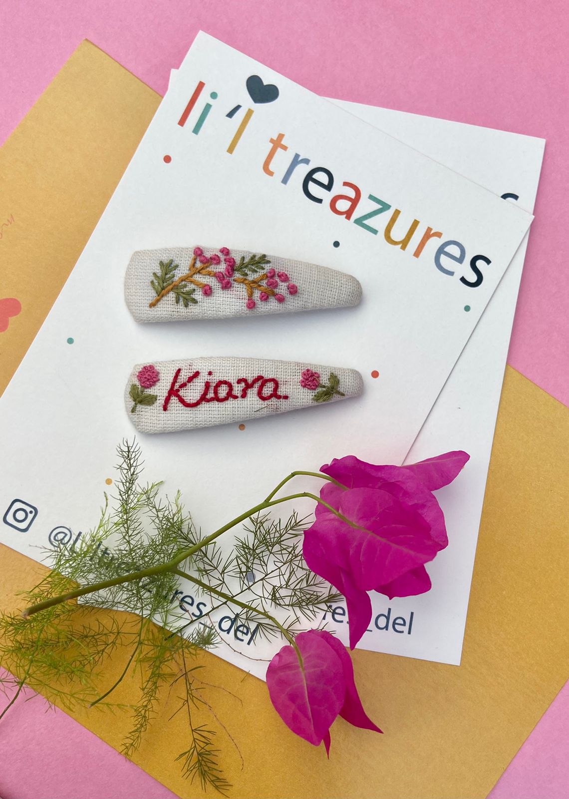 Lil Treazures Personalised Hand embroidered Name clip | set of 2