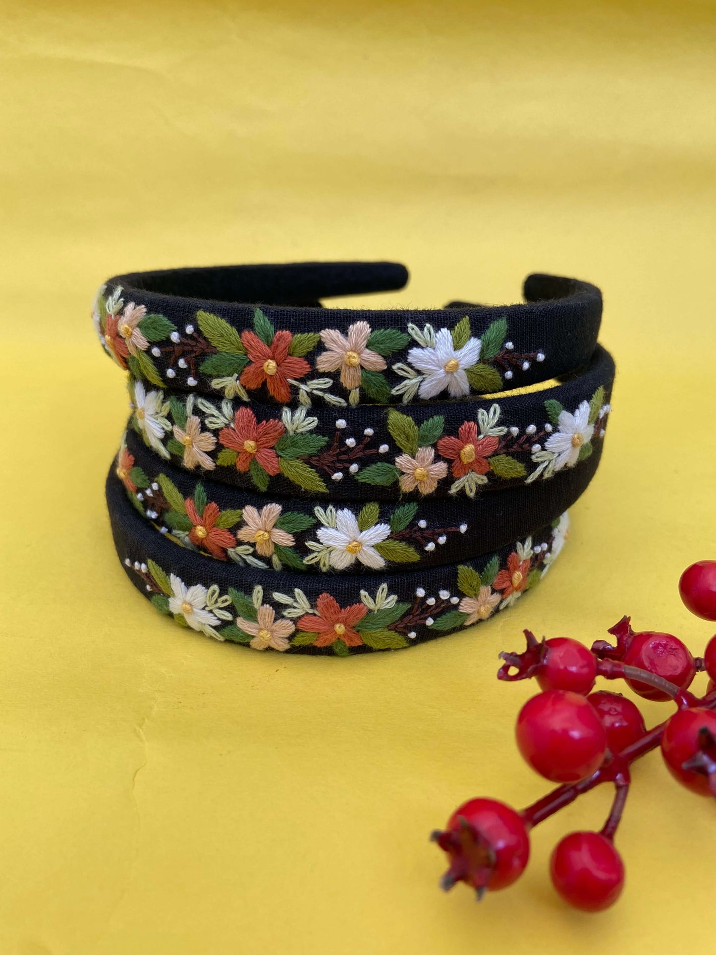 Frida Black hand embroidered hair band for girls/woman