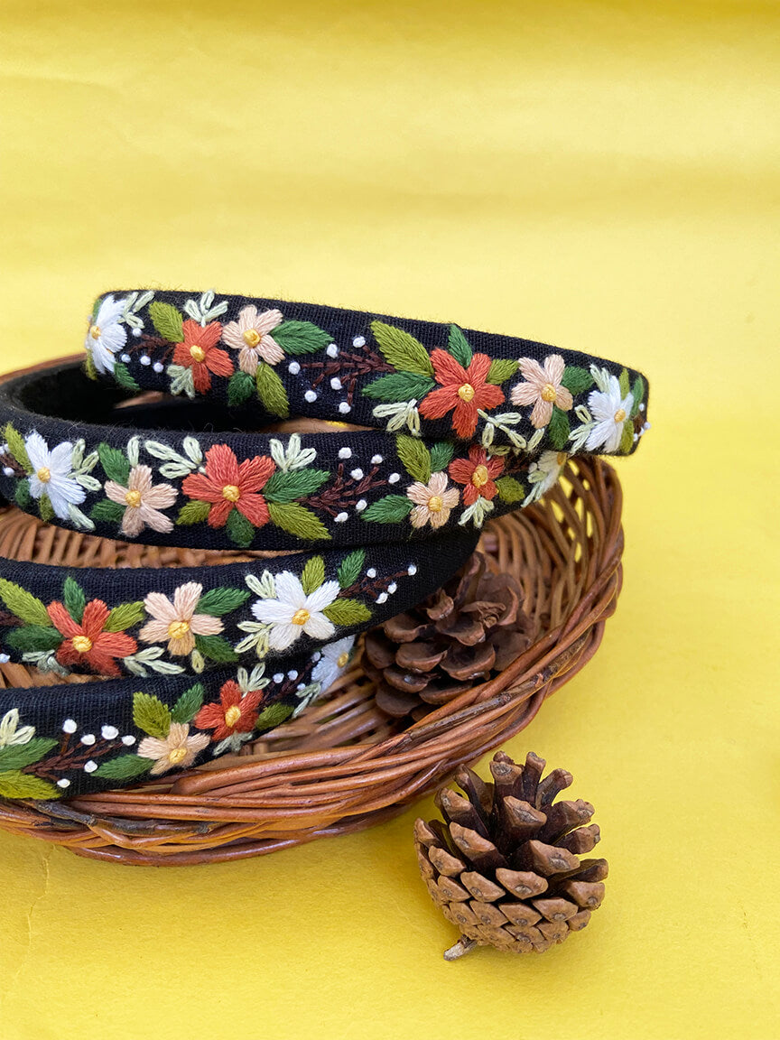 Frida Black hand embroidered hair band for girls/woman