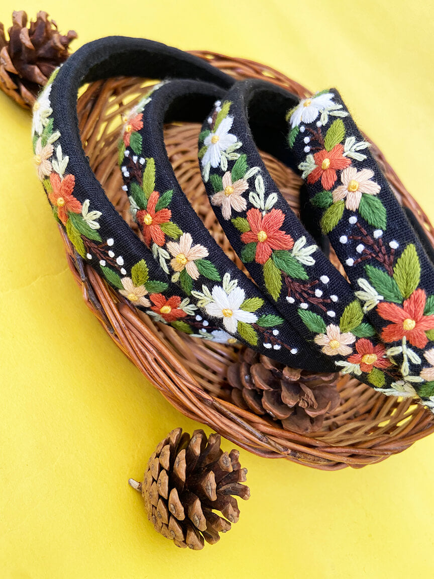 Frida Black hand embroidered hair band for girls/woman