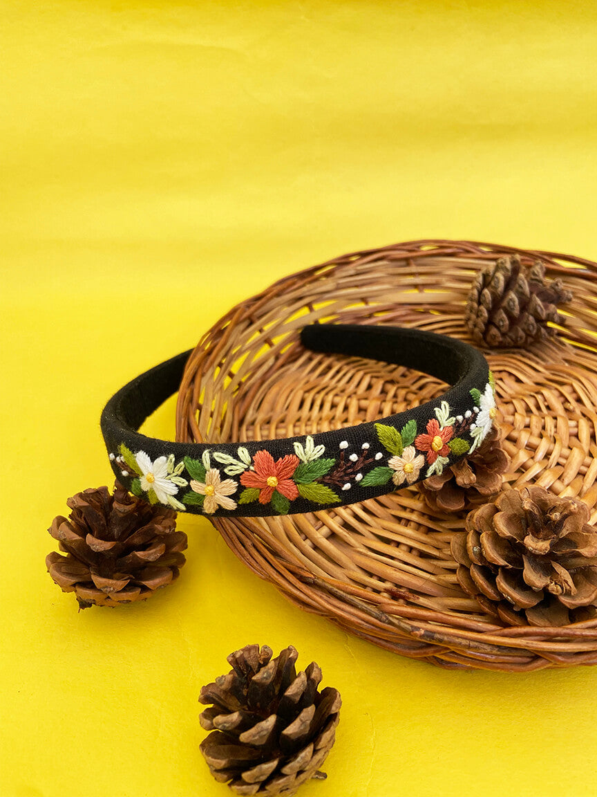 Frida Black hand embroidered hair band for girls/woman