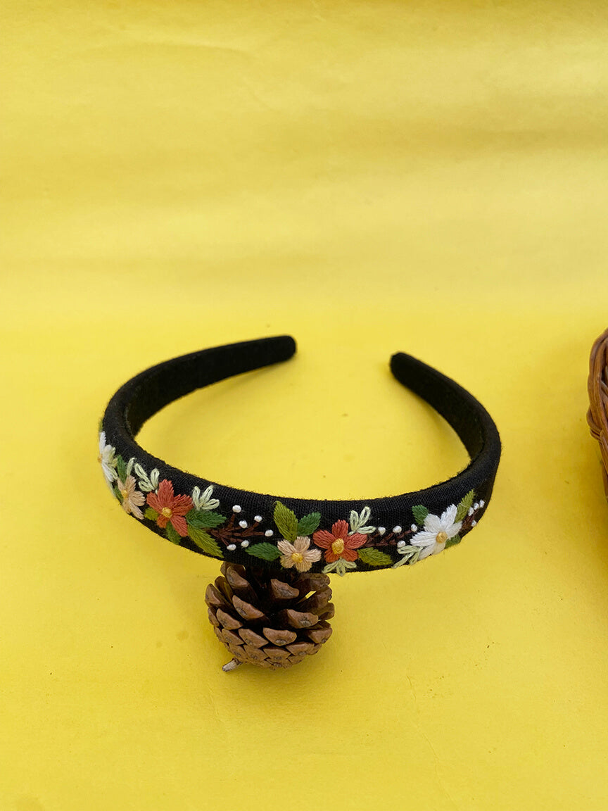 Frida Black hand embroidered hair band for girls/woman