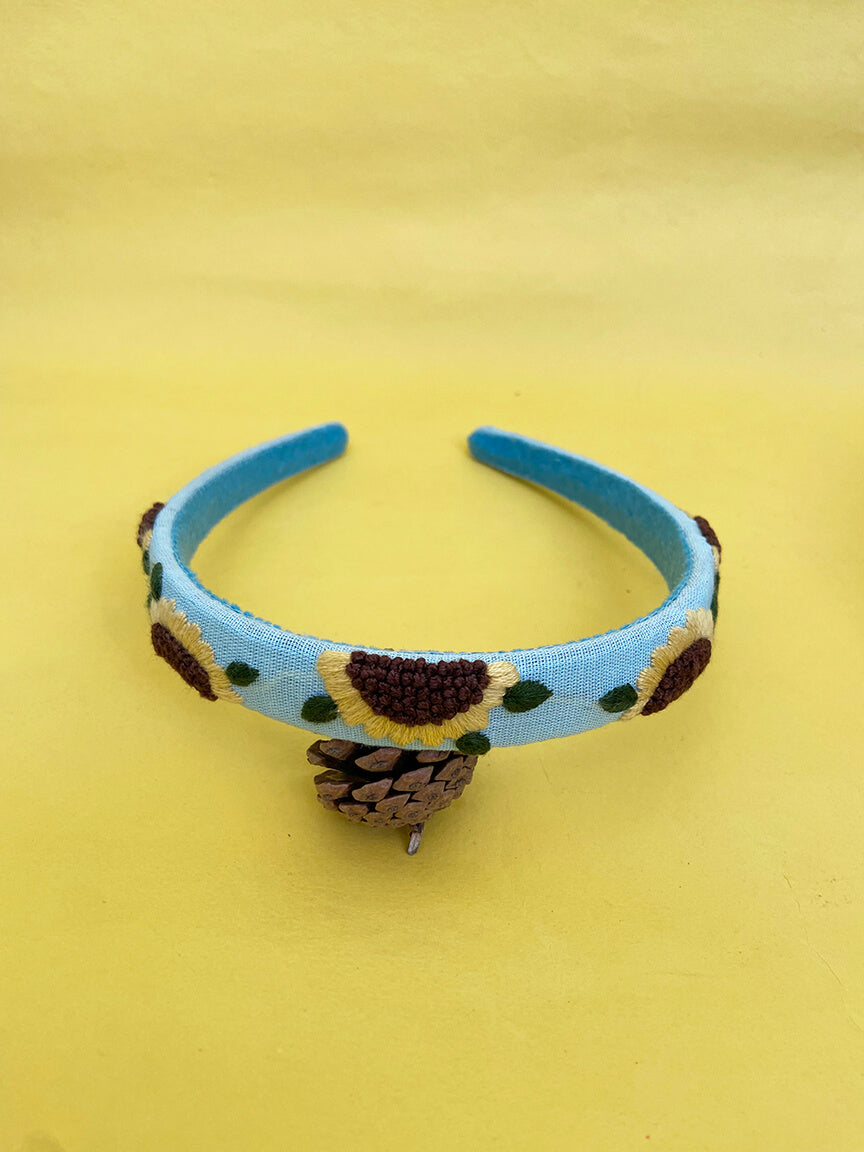 Sunflower turquoise hand embroidered hair band for girls/woman