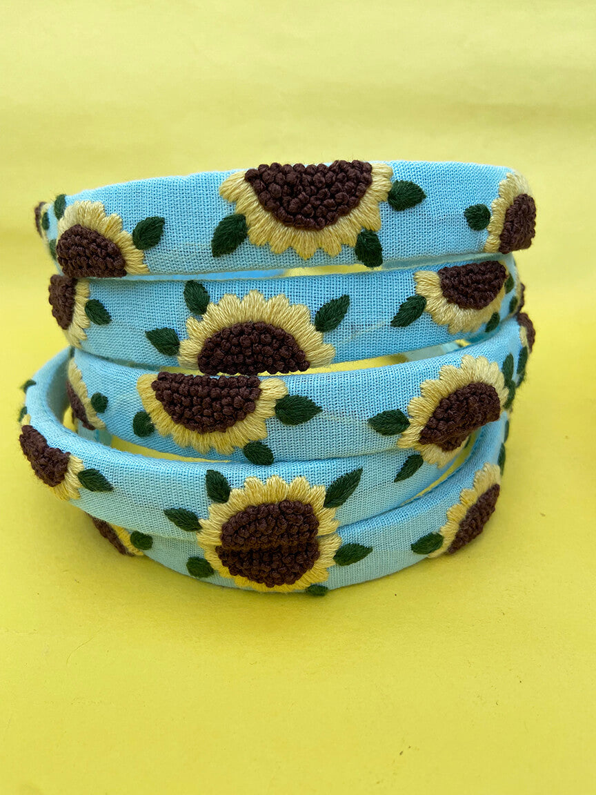 Sunflower turquoise hand embroidered hair band for girls/woman