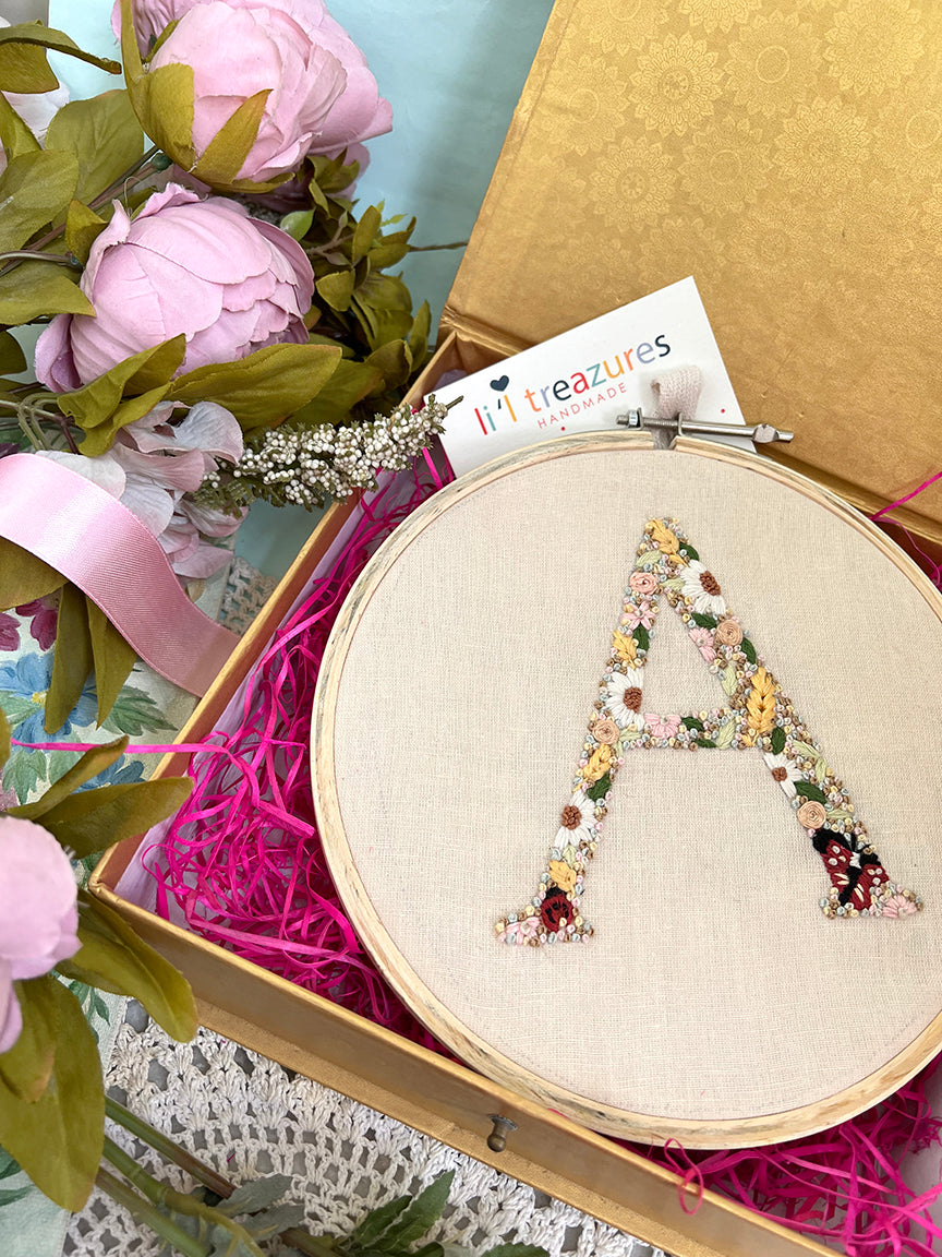 Lil Treazures Name Initial Customisable embroidered hoop | Wall hanging