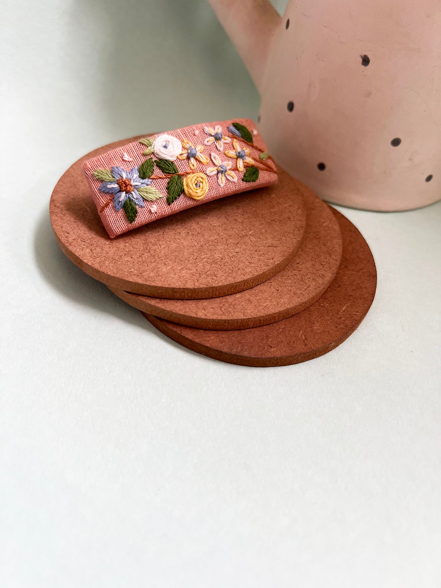 Peach blush hand embroidered hair barettes | Peach