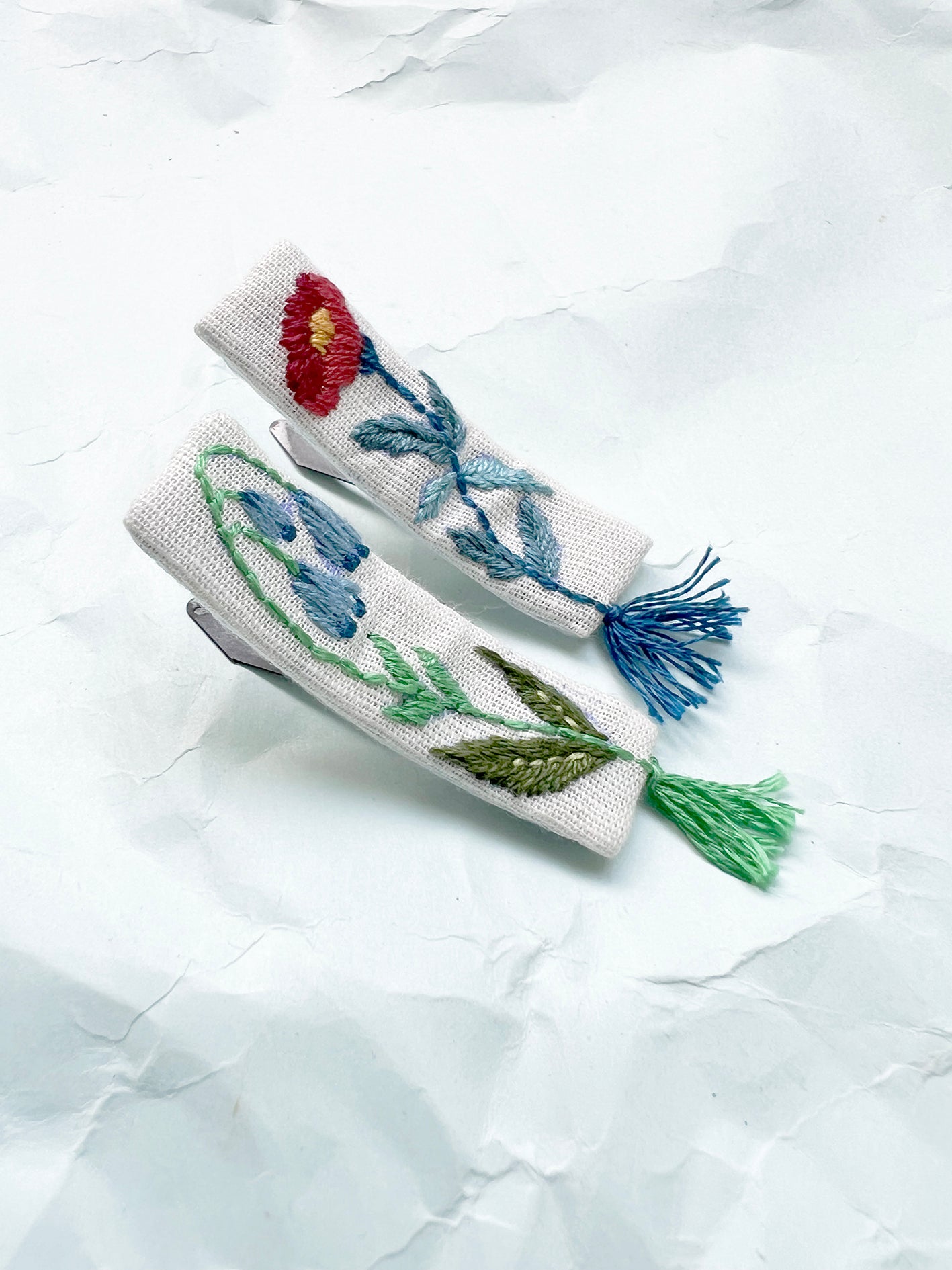 Floral Fringe hand embroidered hair pin for babies & Kids | set of 2