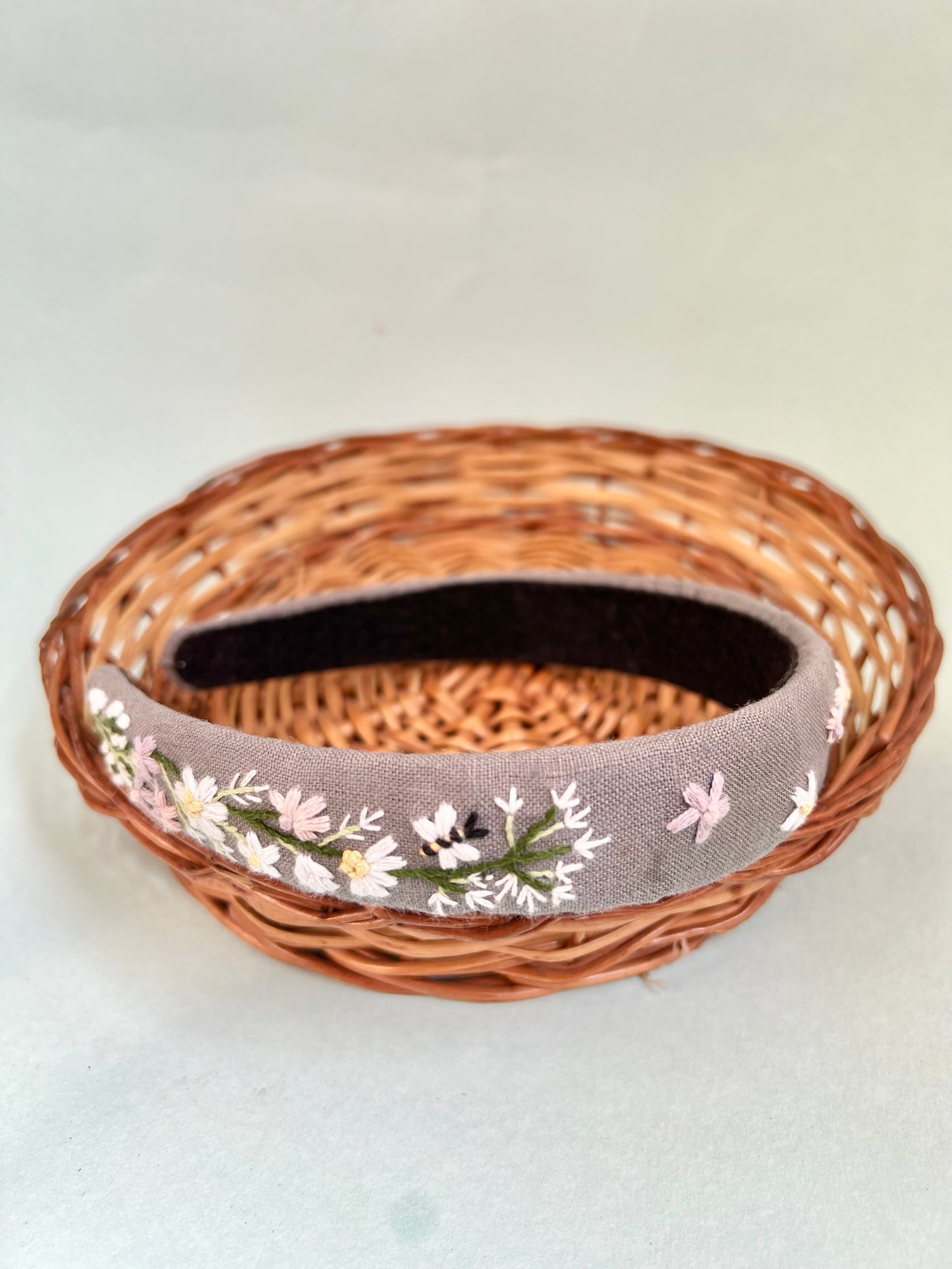 Solitary Ash grey hand embroidered Hair band for girls/ women