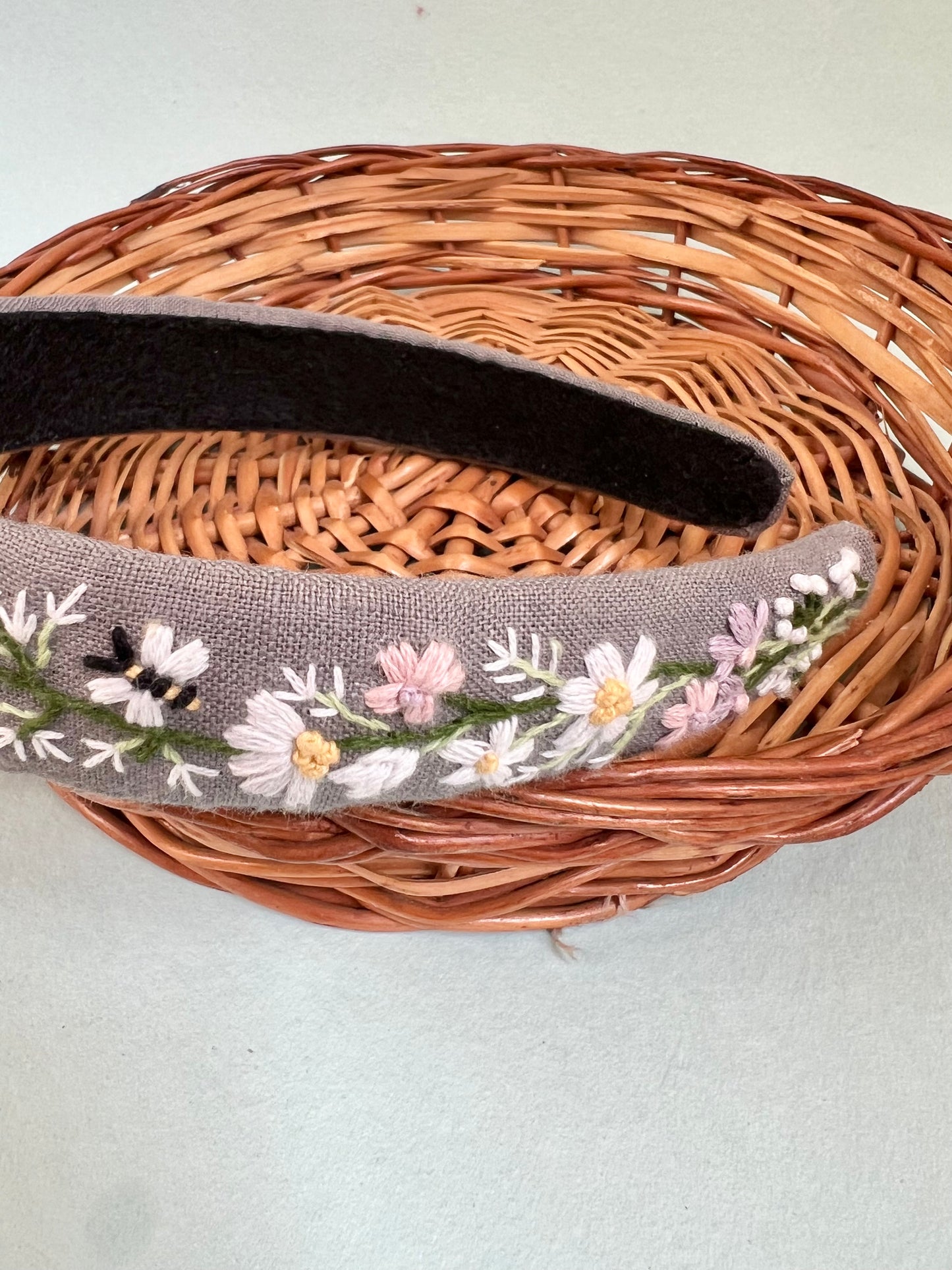 Solitary Ash grey hand embroidered Hair band for girls/ women