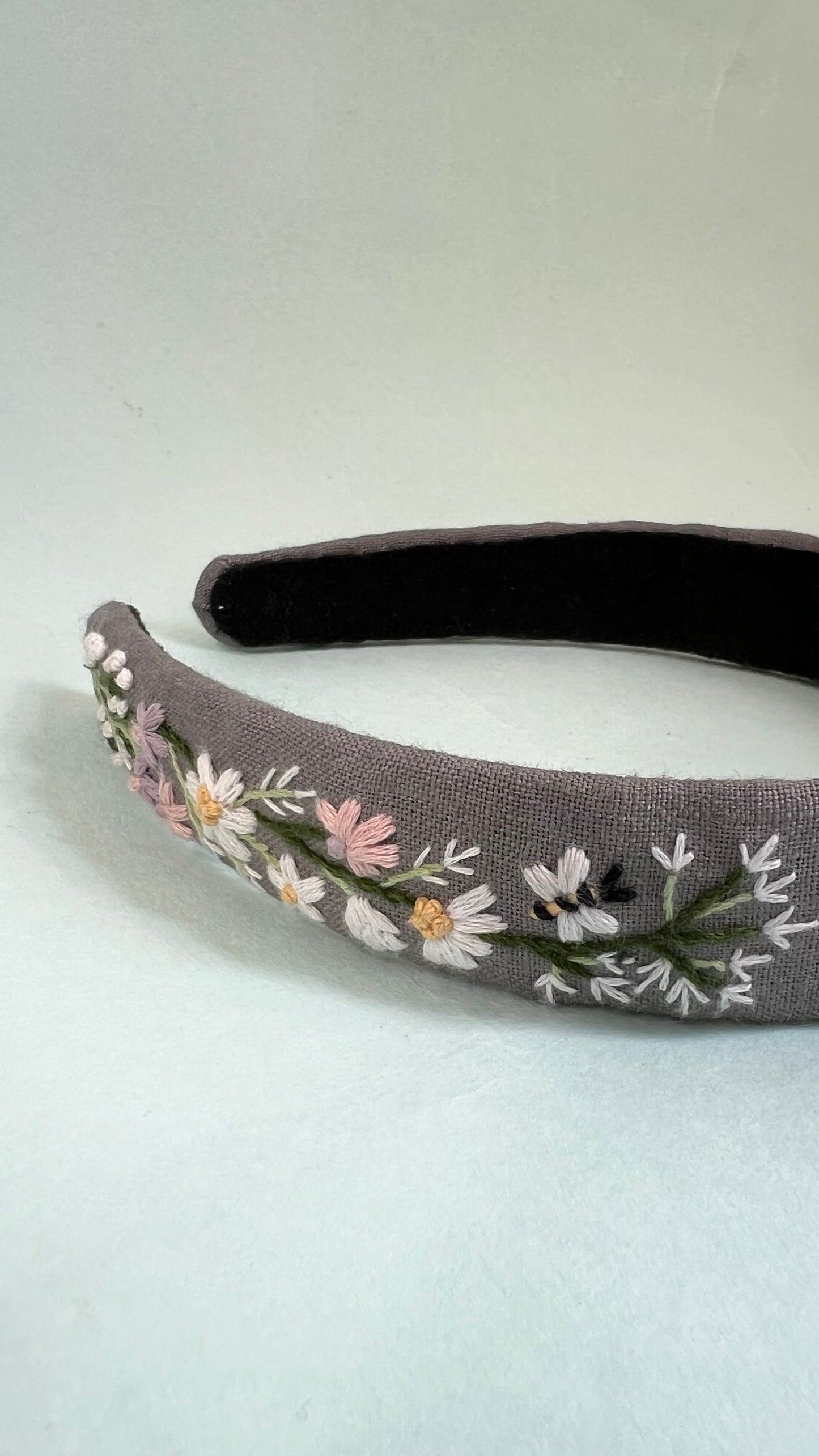 Solitary Ash grey hand embroidered Hair band for girls/ women