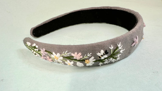 Solitary Ash grey hand embroidered Hair band for girls/ women