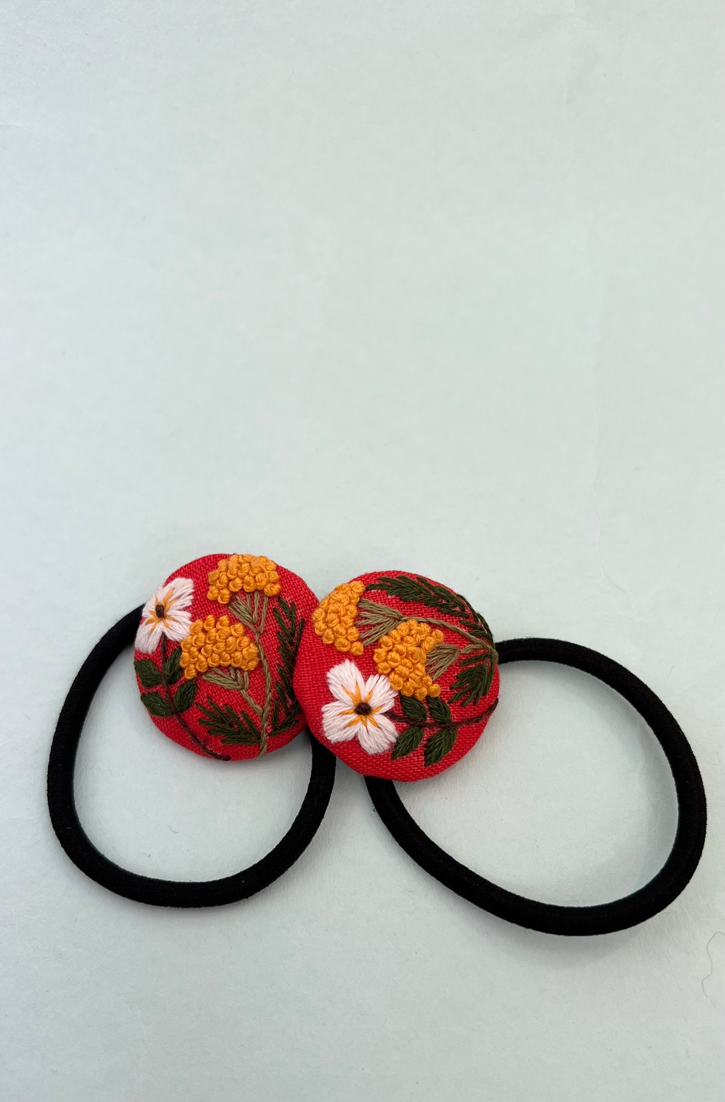 Red Mary charm hand embroidered hair tie | Red