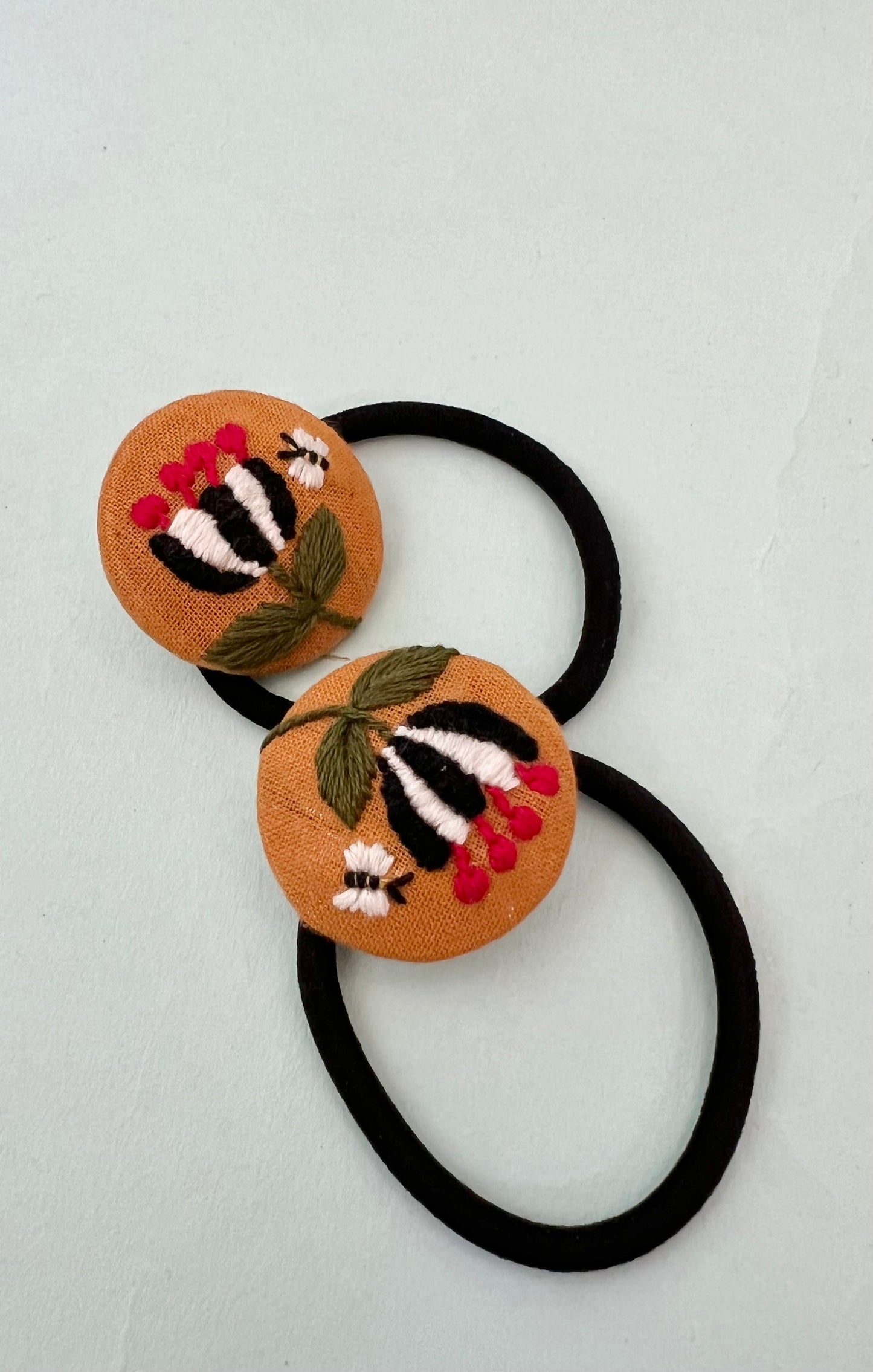 Ochre bee hand embroidered hair tie| Ochre yellow