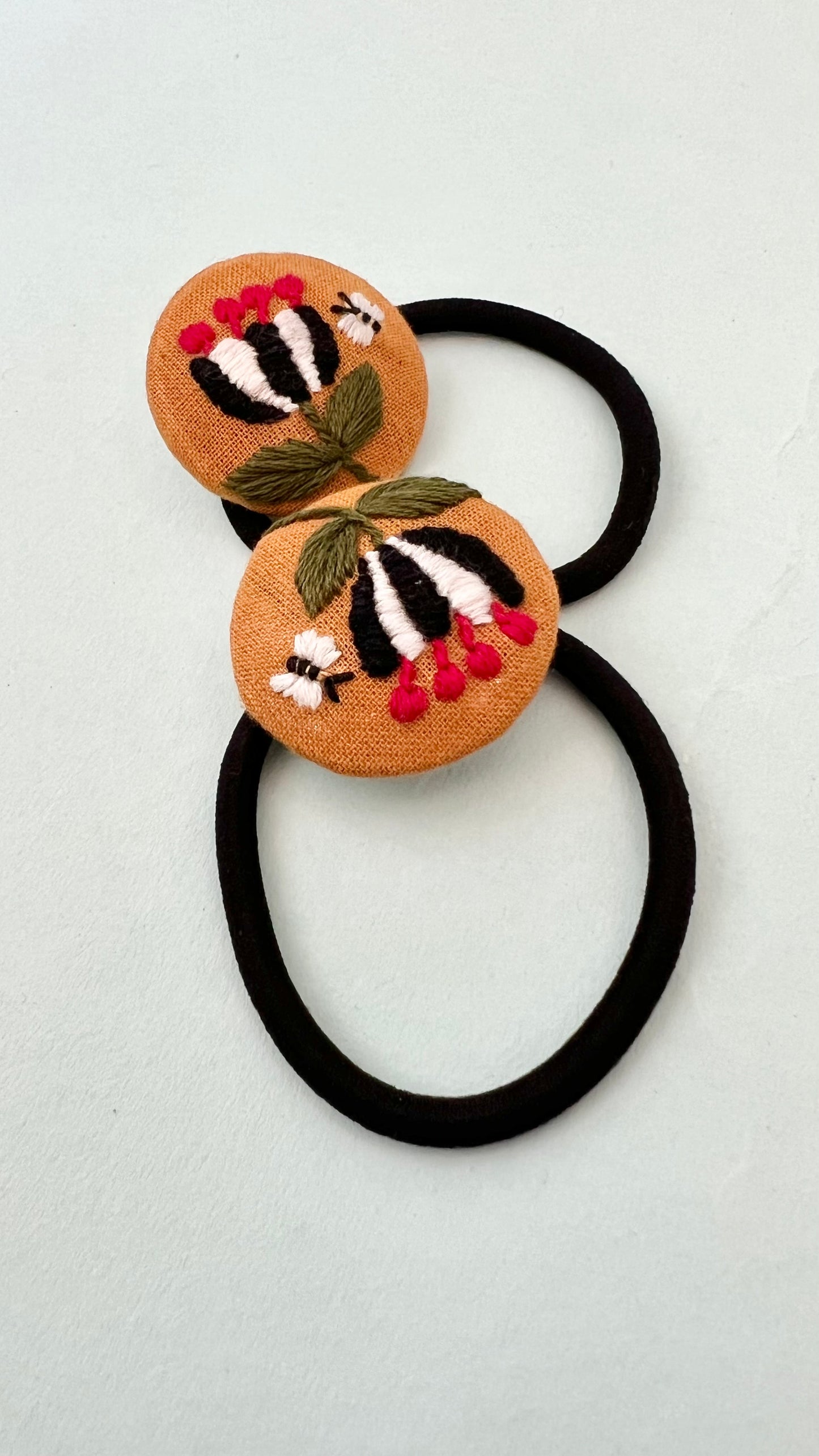 Ochre bee hand embroidered hair tie| Ochre yellow