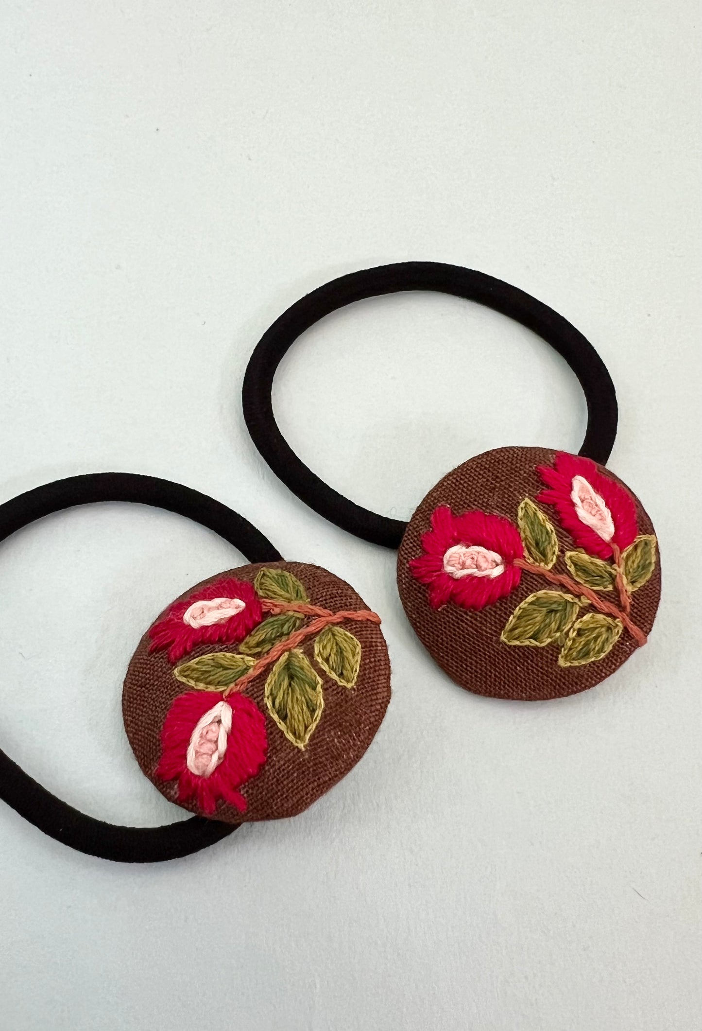 Pomegranate hand embroidered hair tie | Brown