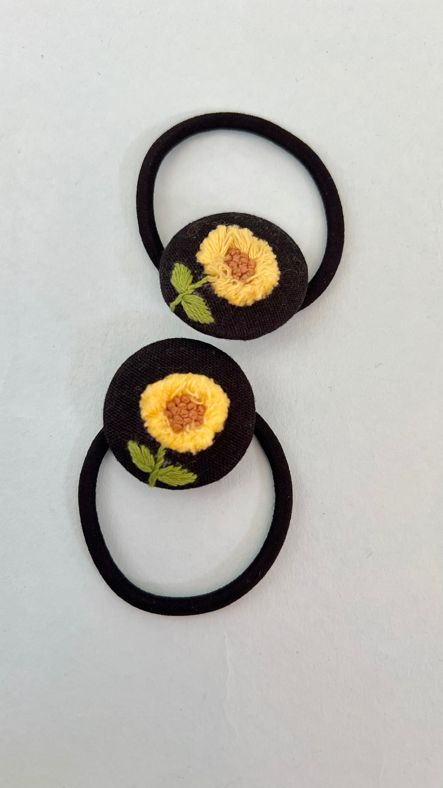 Sun bloom hand embroidered hair tie | Black