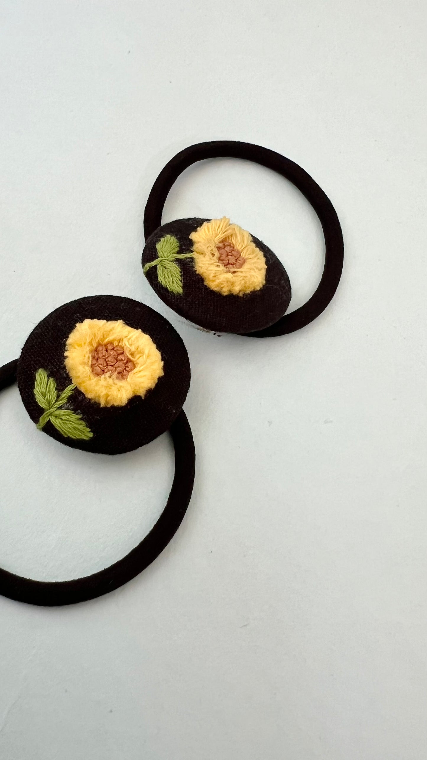 Sun bloom hand embroidered hair tie | Black