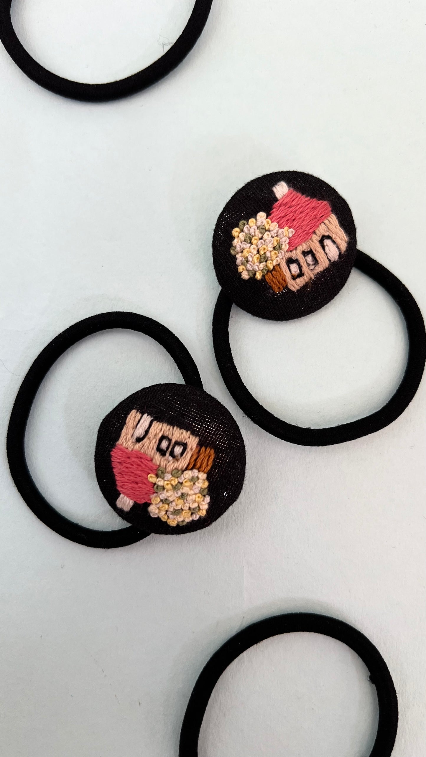 Cute lil House hand embroidered hair tie | Black