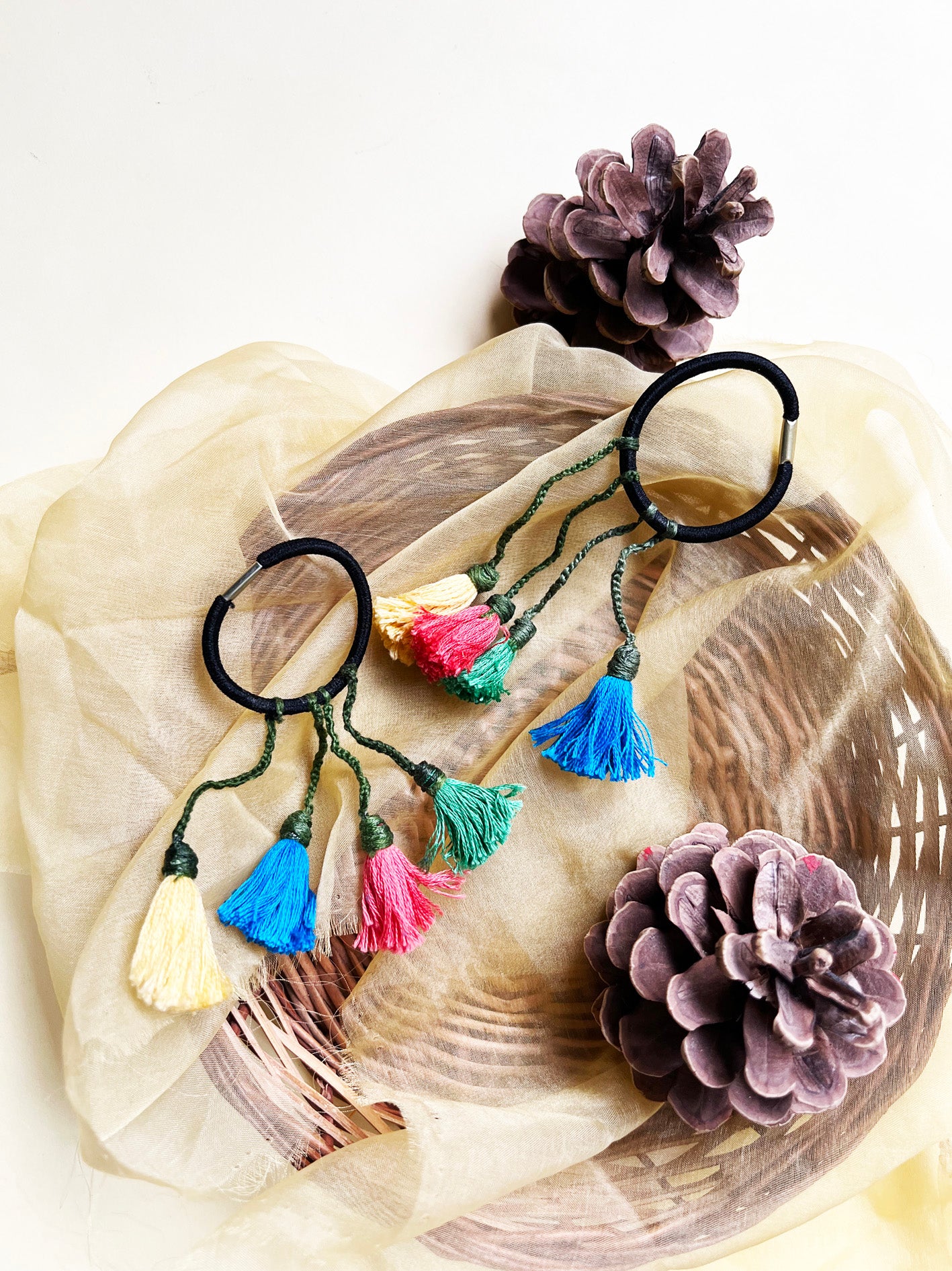Colorful Handmade Tassel hair ties 2| Set of 2