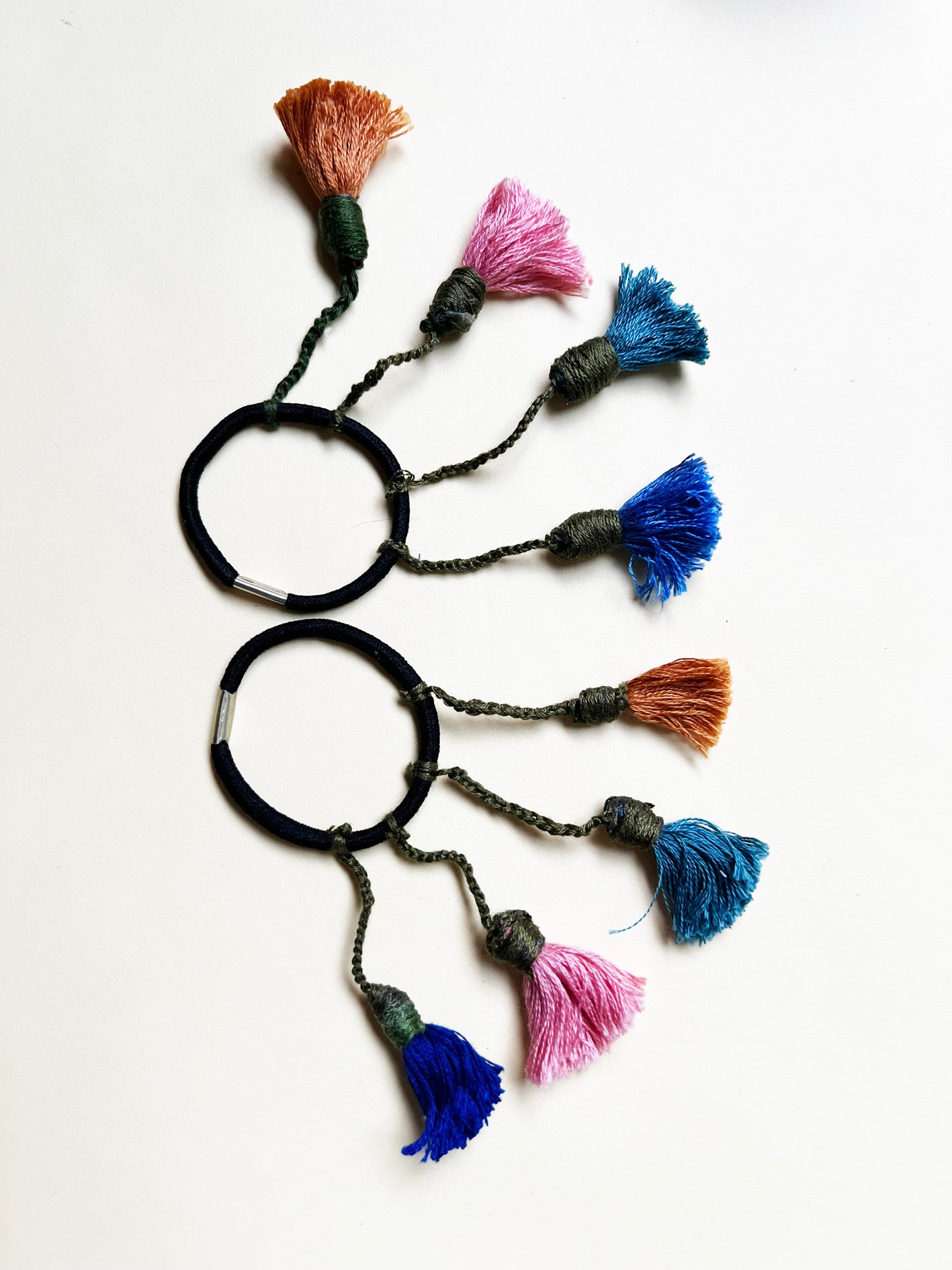 Colorful Handmade Tassel hair ties 4| Set of 2