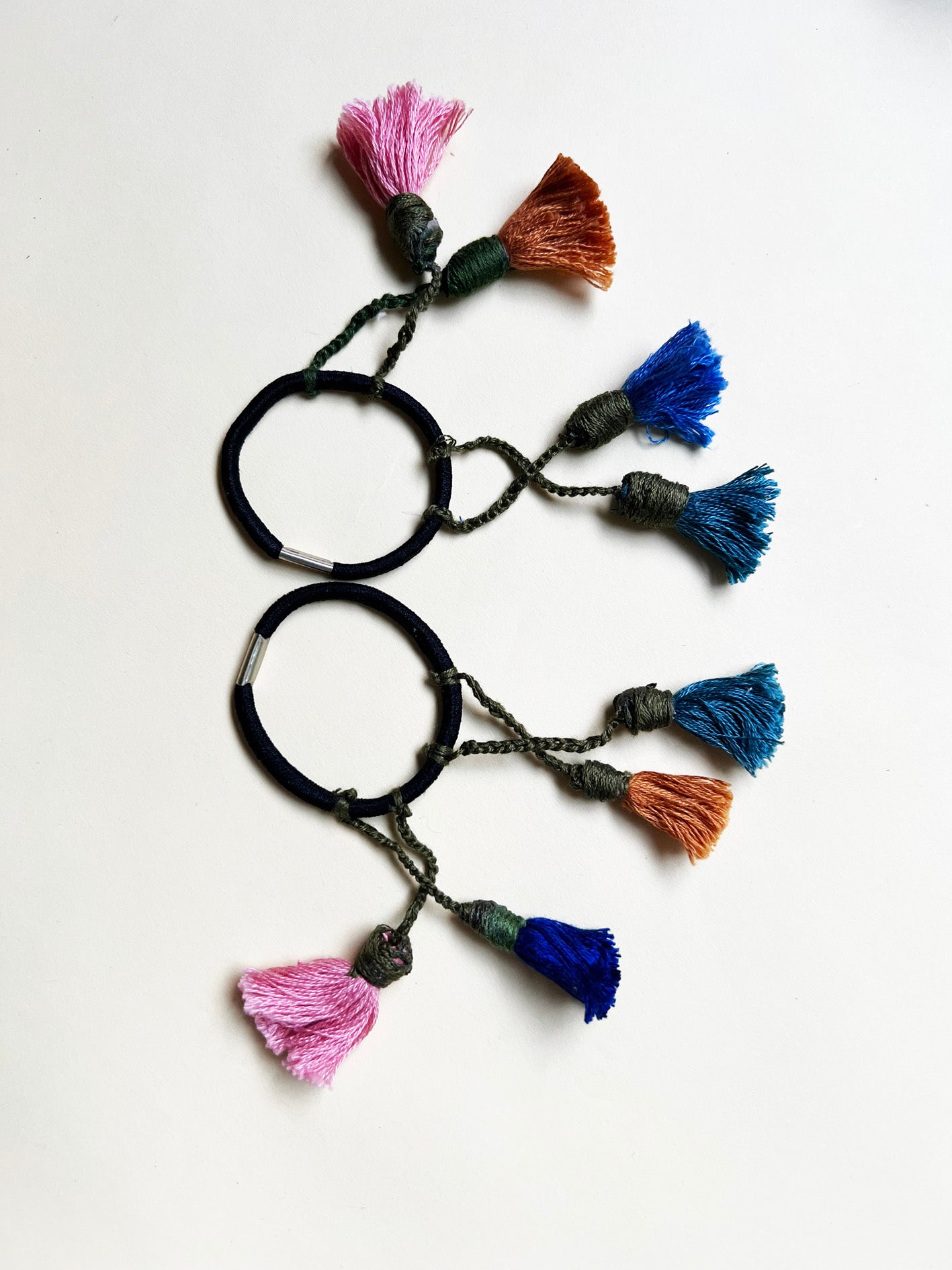 Colorful Handmade Tassel hair ties 4| Set of 2