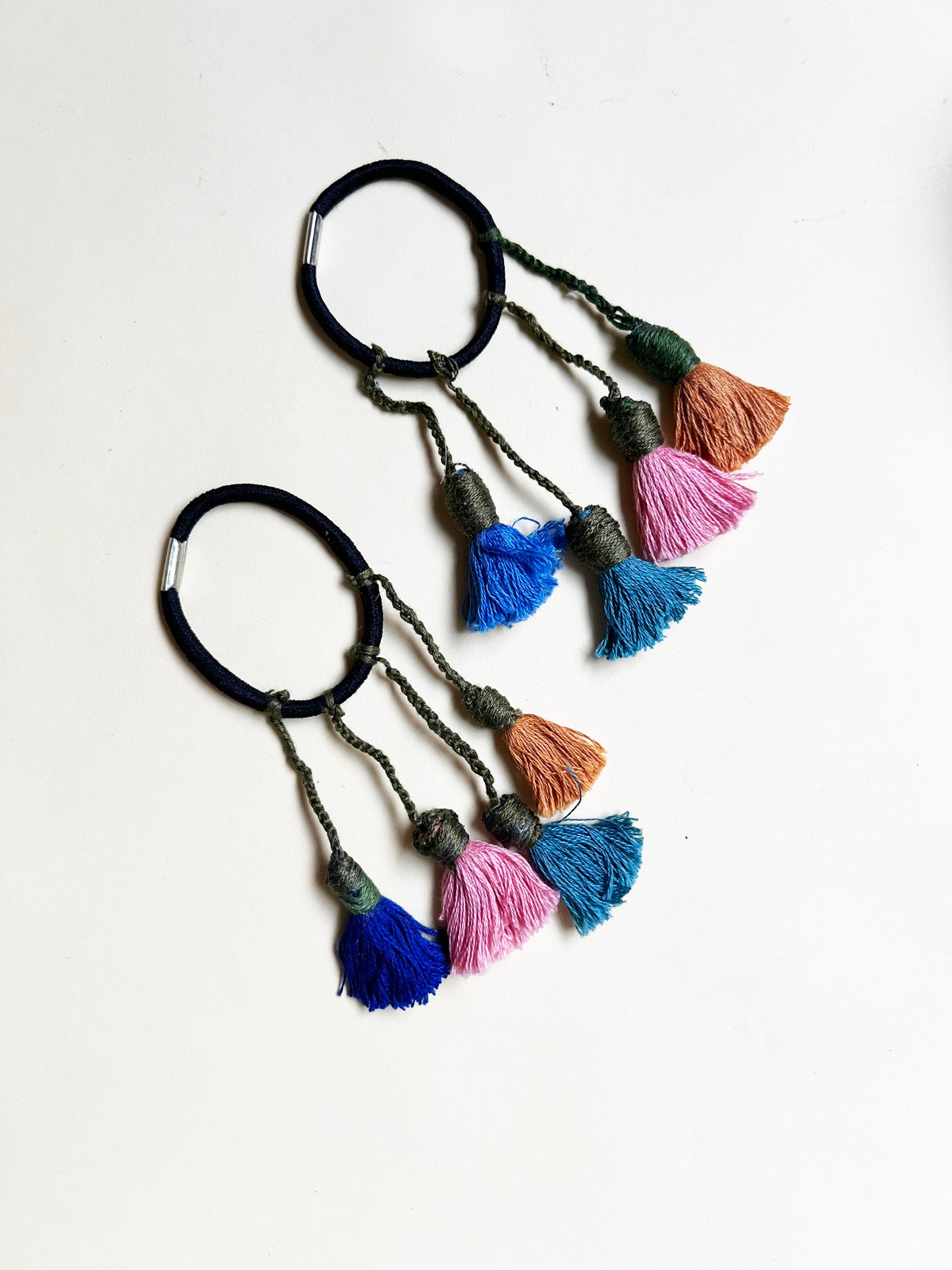 Colorful Handmade Tassel hair ties 4| Set of 2