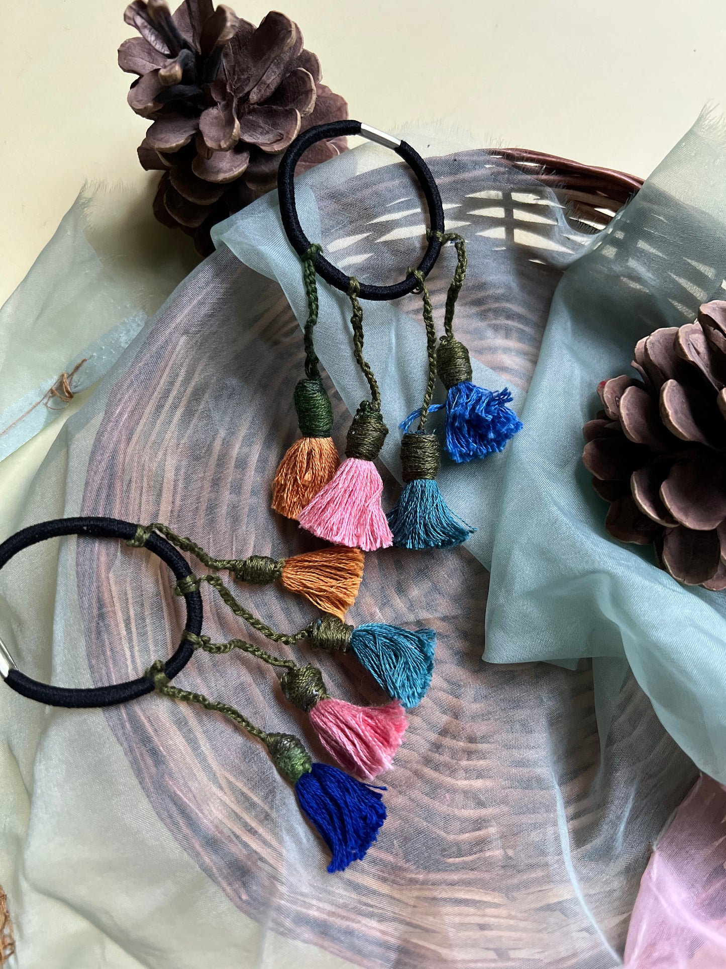Colorful Handmade Tassel hair ties 4| Set of 2